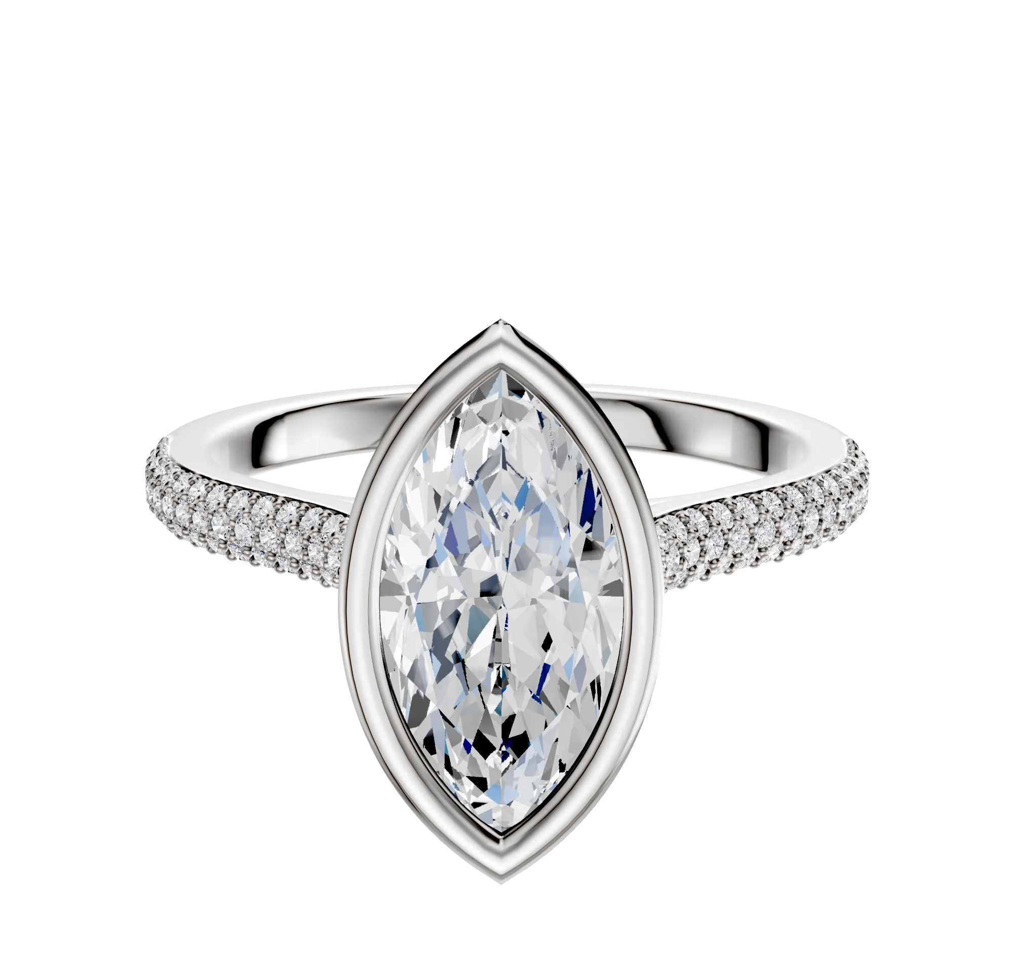 14K Two Tone Bezel Full Bezel North/South Cathedral Dome 3-Row-Pave 2.0mm Engagement Ring