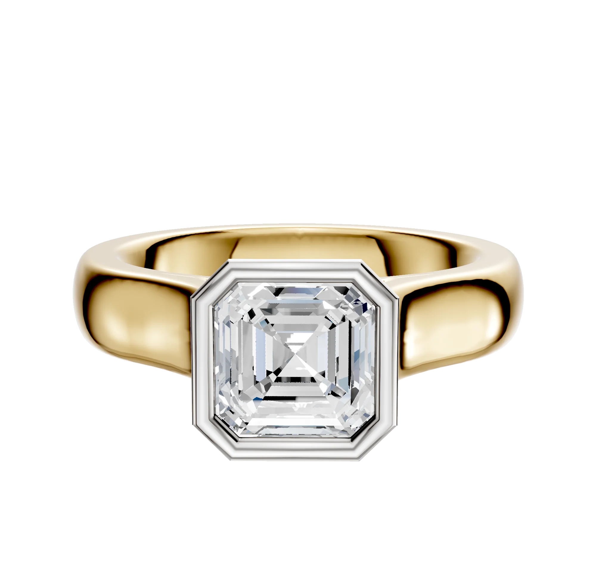 14K Two Tone Bezel Full Bezel North/South Cathedral Dome 4.0mm Engagement Ring