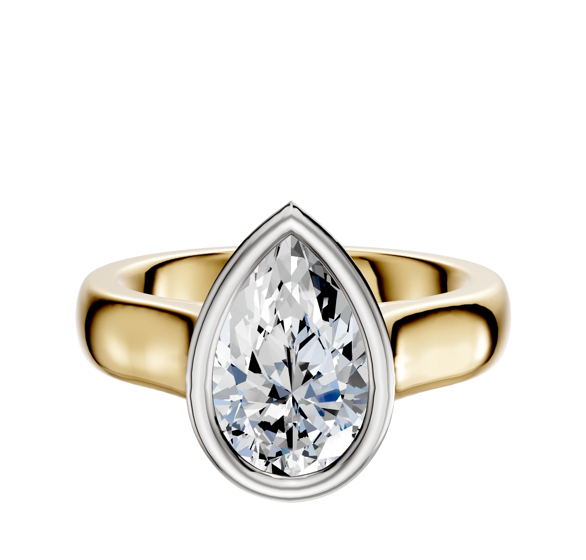14K Two Tone Bezel Full Bezel North/South Cathedral Dome 4.0mm Engagement Ring
