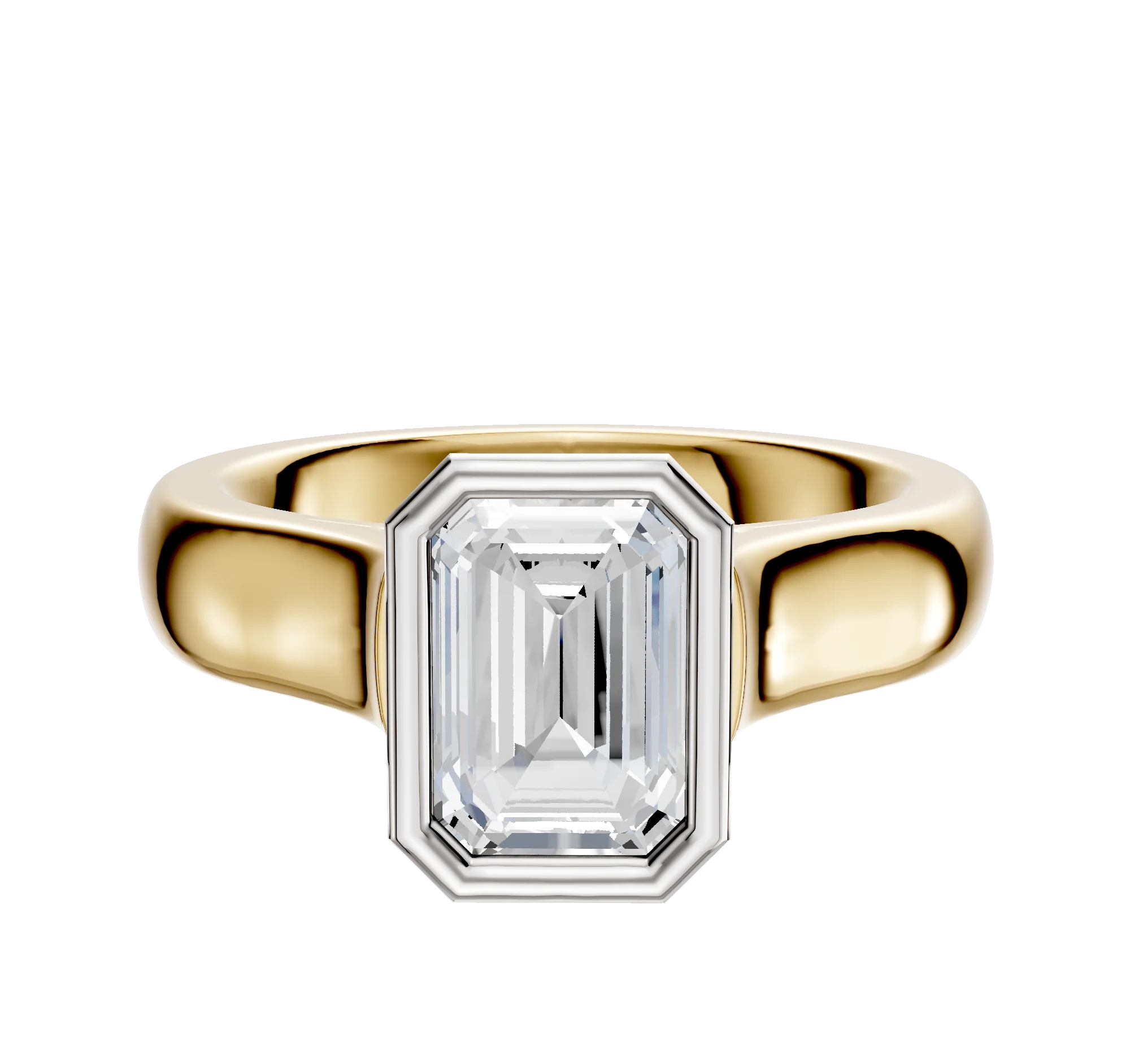14K Two Tone Bezel Full Bezel North/South Cathedral Dome 4.0mm Engagement Ring