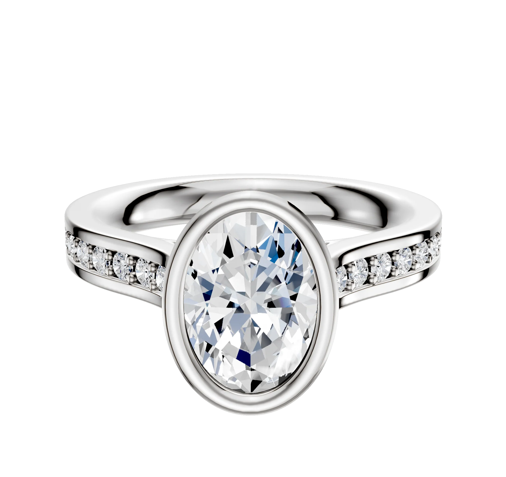 14K Two Tone Bezel Full Bezel North/South Cathedral Flat 1-Row-Pave 2.5mm Engagement Ring