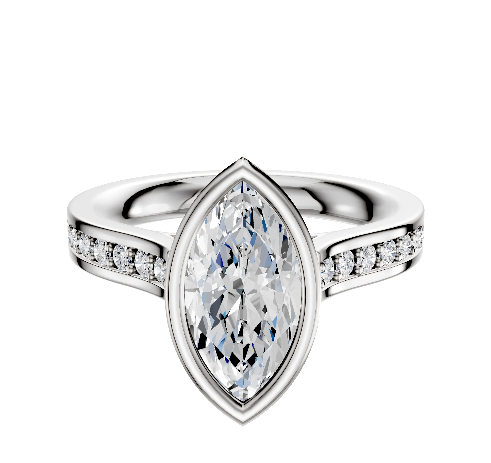 14K Two Tone Bezel Full Bezel North/South Cathedral Flat 1-Row-Pave 2.5mm Engagement Ring