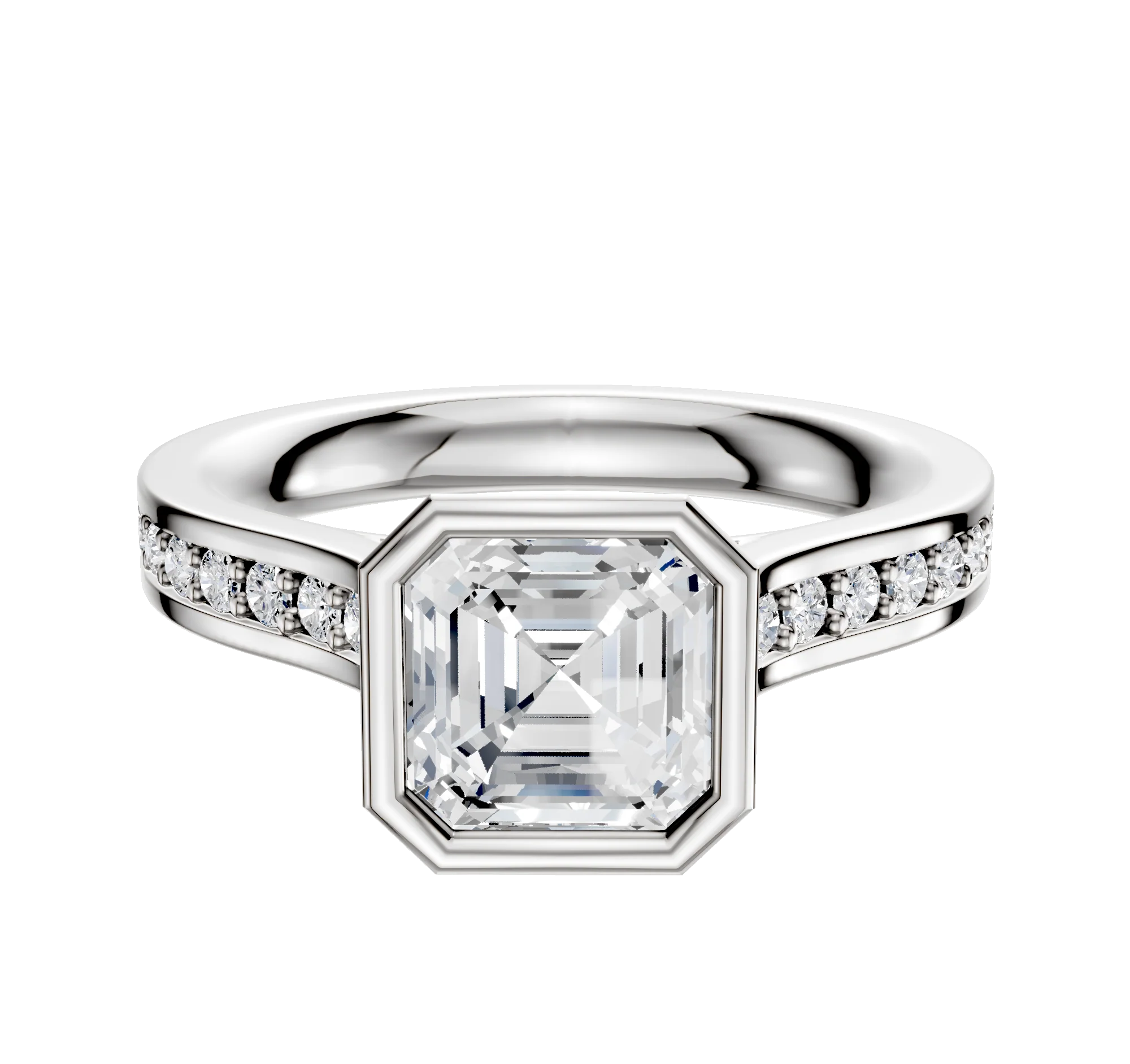14K Two Tone Bezel Full Bezel North/South Cathedral Flat 1-Row-Pave 2.5mm Engagement Ring