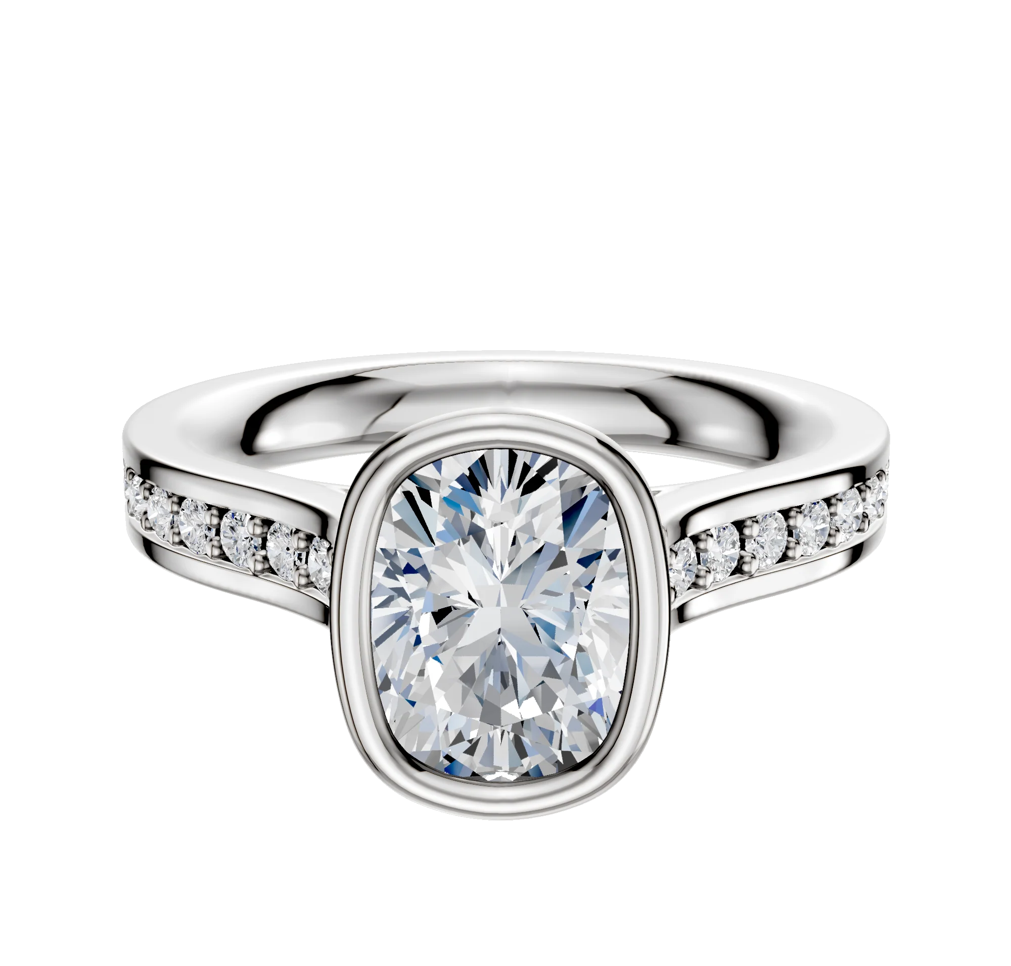 14K Two Tone Bezel Full Bezel North/South Cathedral Flat 1-Row-Pave 2.5mm Engagement Ring