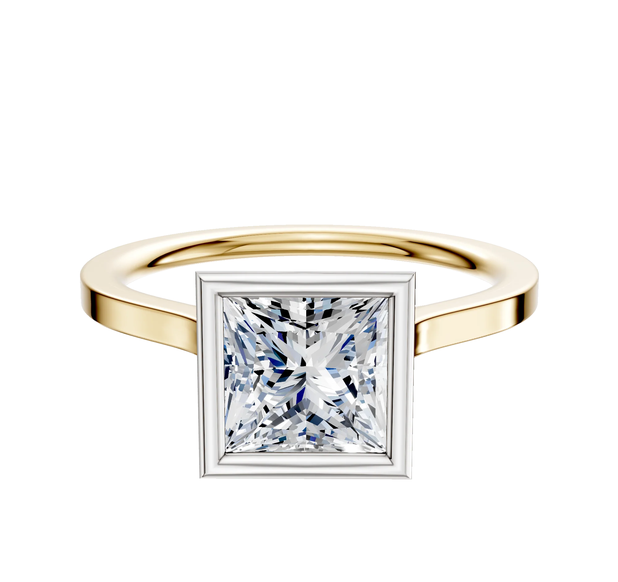 14K Two Tone Bezel Full Bezel North/South Cathedral Flat 1.5mm Engagement Ring