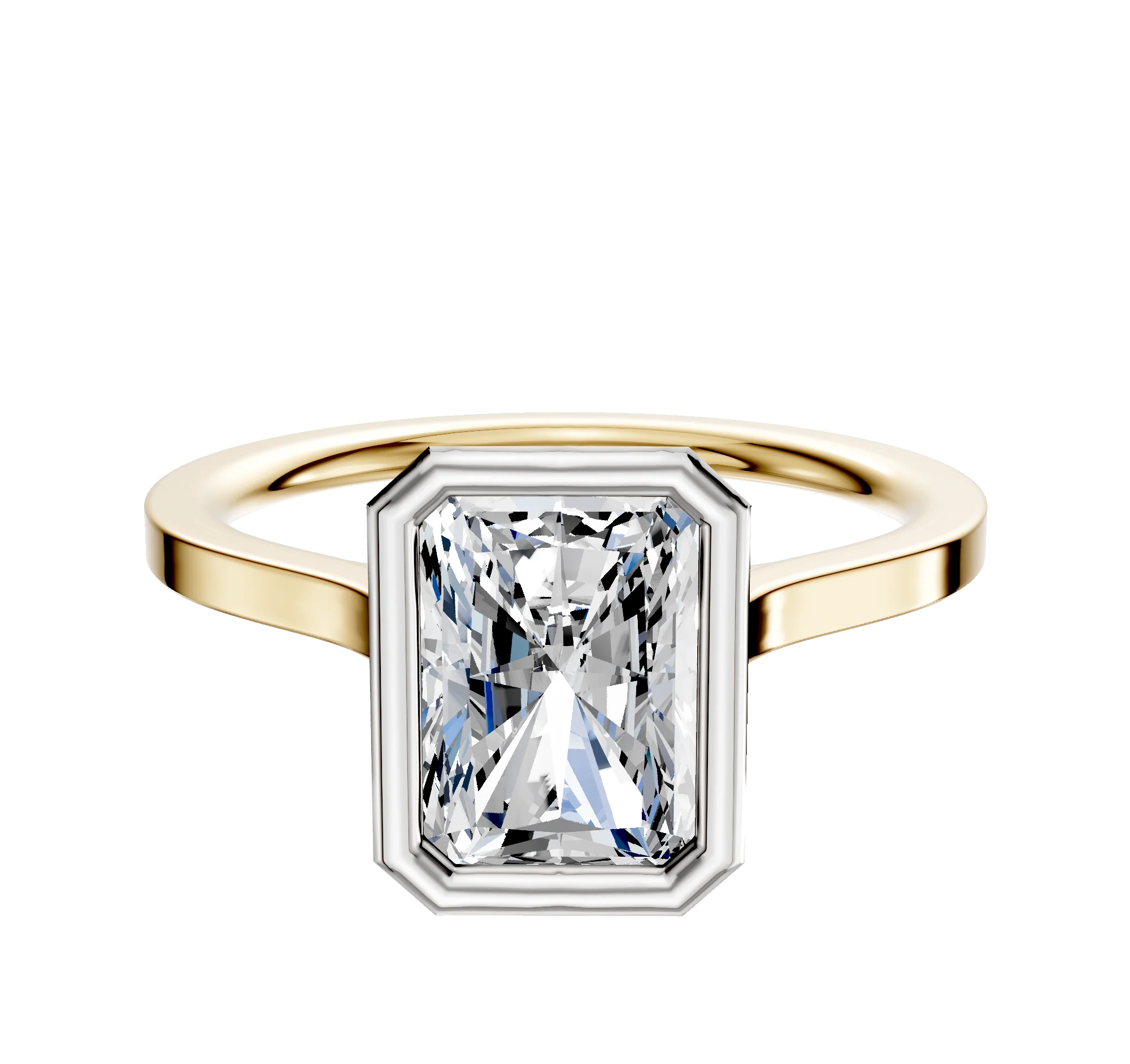 14K Two Tone Bezel Full Bezel North/South Cathedral Flat 1.5mm Engagement Ring