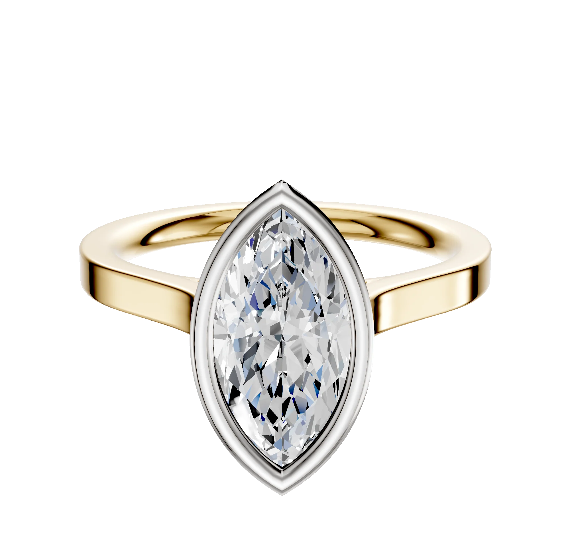 14K Two Tone Bezel Full Bezel North/South Cathedral Flat 2.0mm Engagement Ring