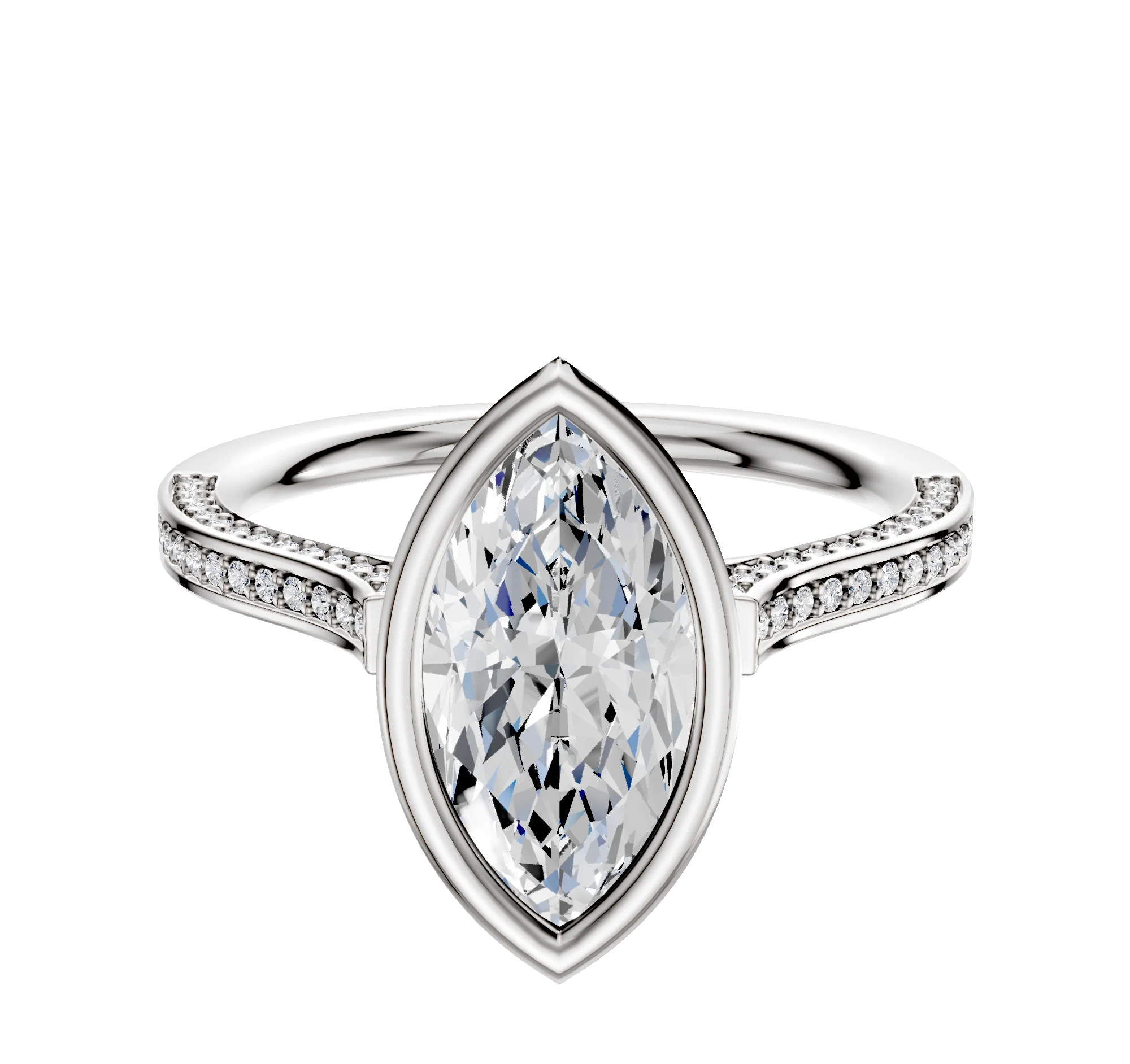 14K Two Tone Bezel Full Bezel North/South Cathedral Flat 3-Row-Pave 2.0mm Engagement Ring