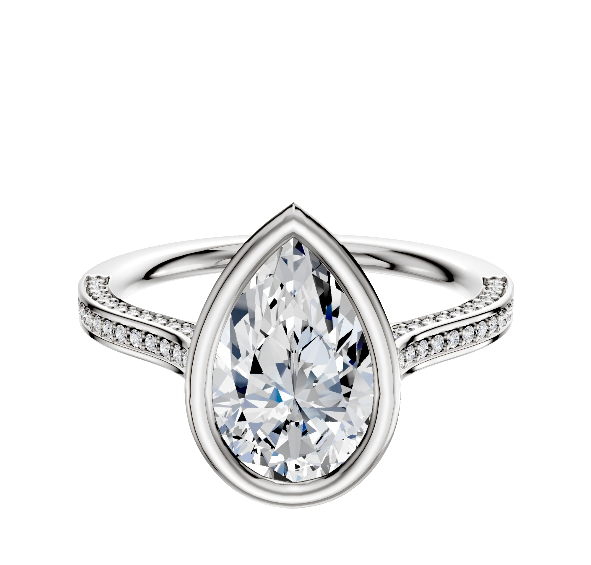 14K Two Tone Bezel Full Bezel North/South Cathedral Flat 3-Row-Pave 2.0mm Engagement Ring