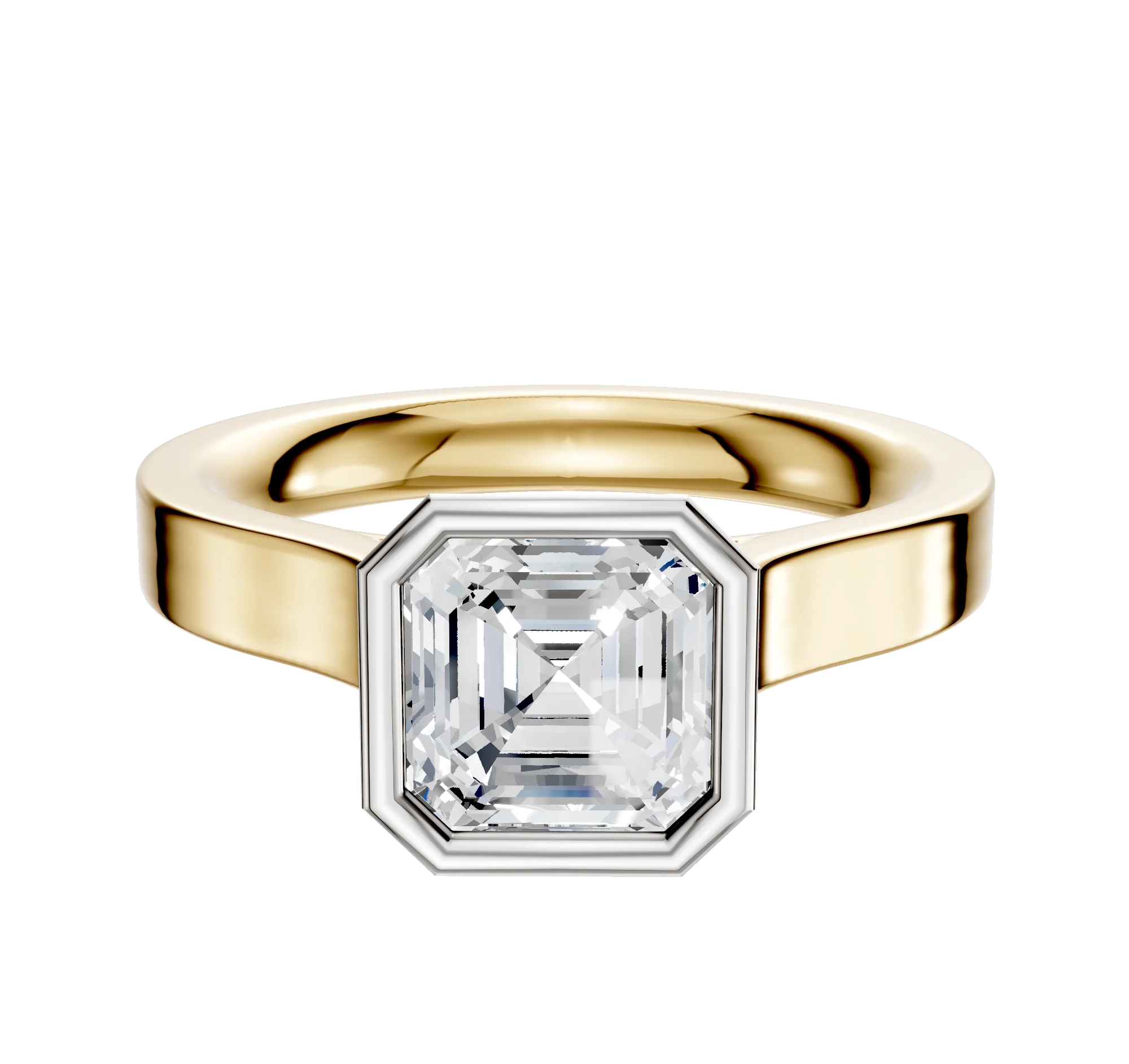 14K Two Tone Bezel Full Bezel North/South Cathedral Flat 3.0mm Engagement Ring
