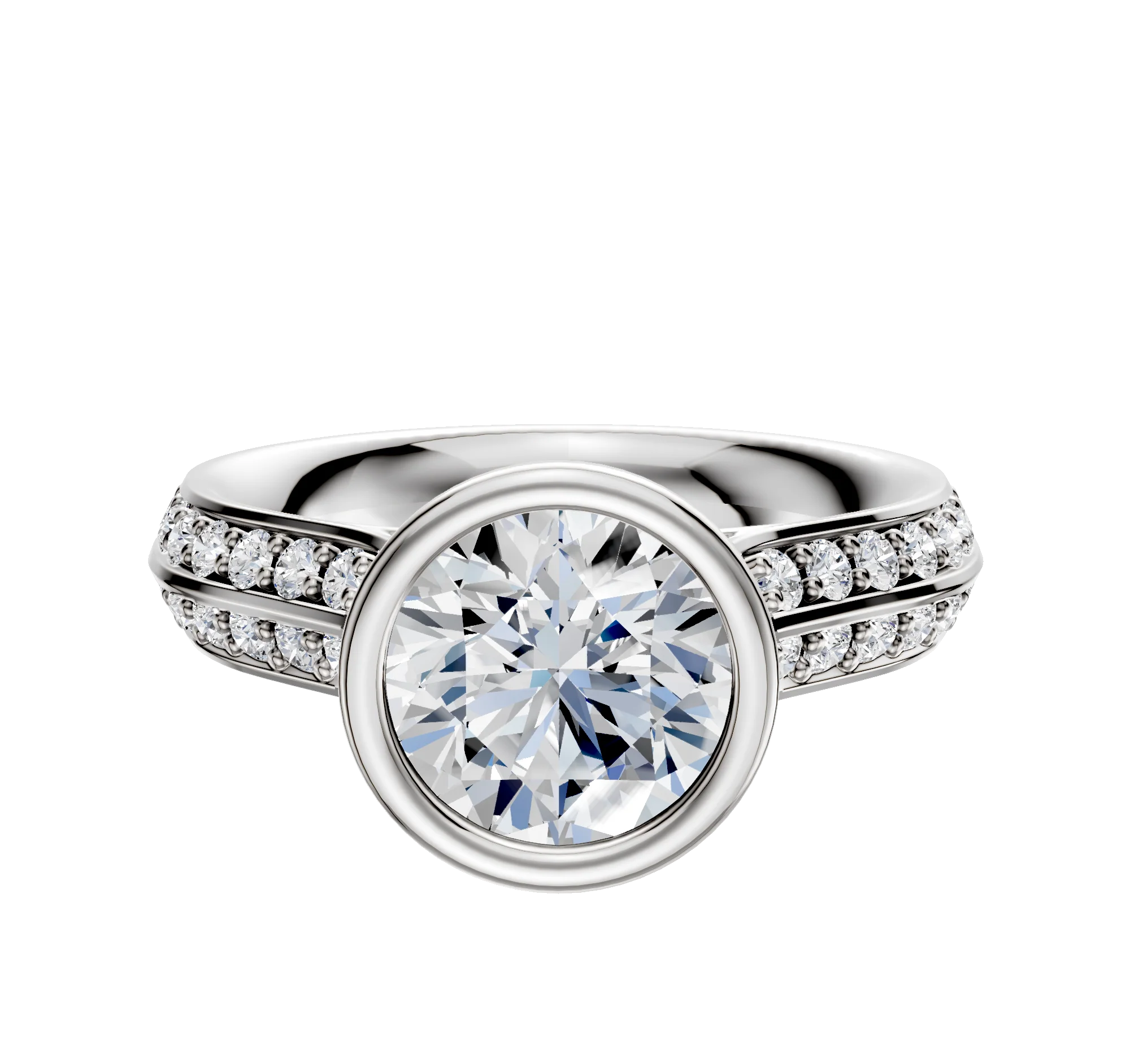 14K Two Tone Bezel Full Bezel North/South Cathedral Knife Edge 1-Row-Pave 2.5mm Engagement Ring
