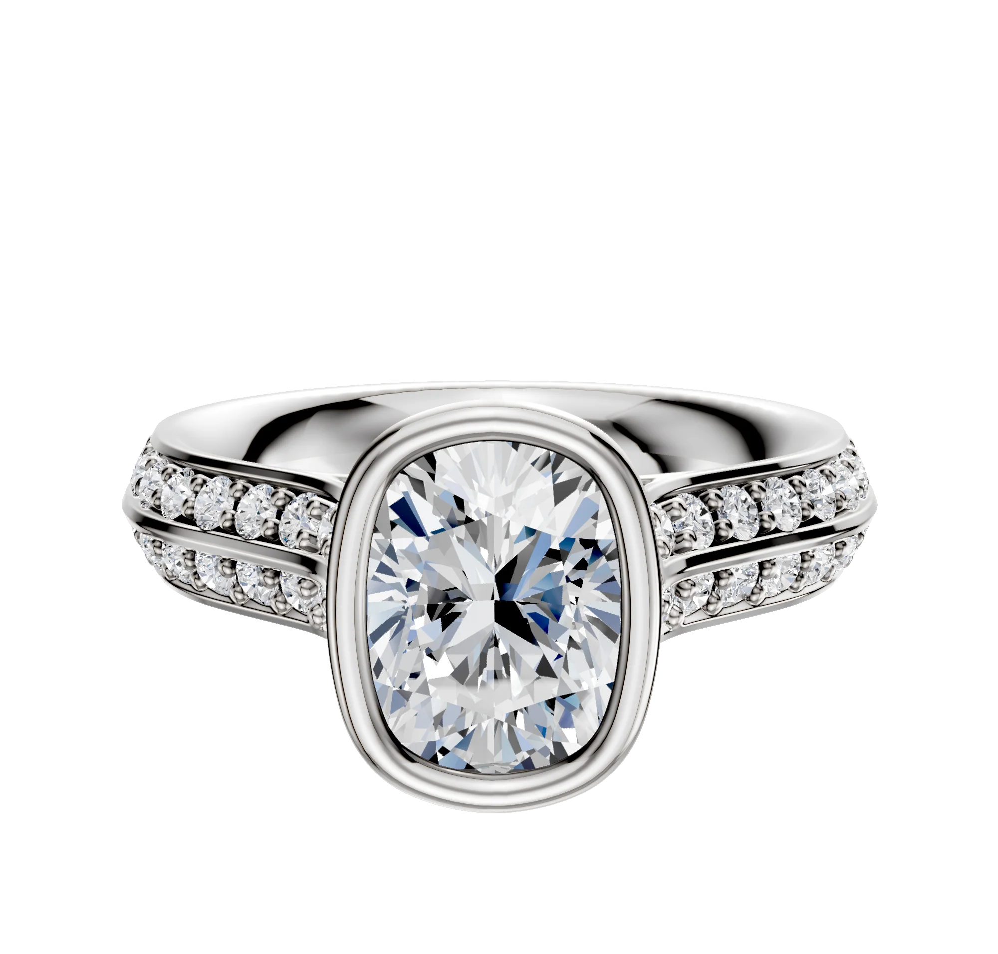 14K Two Tone Bezel Full Bezel North/South Cathedral Knife Edge 1-Row-Pave 2.5mm Engagement Ring