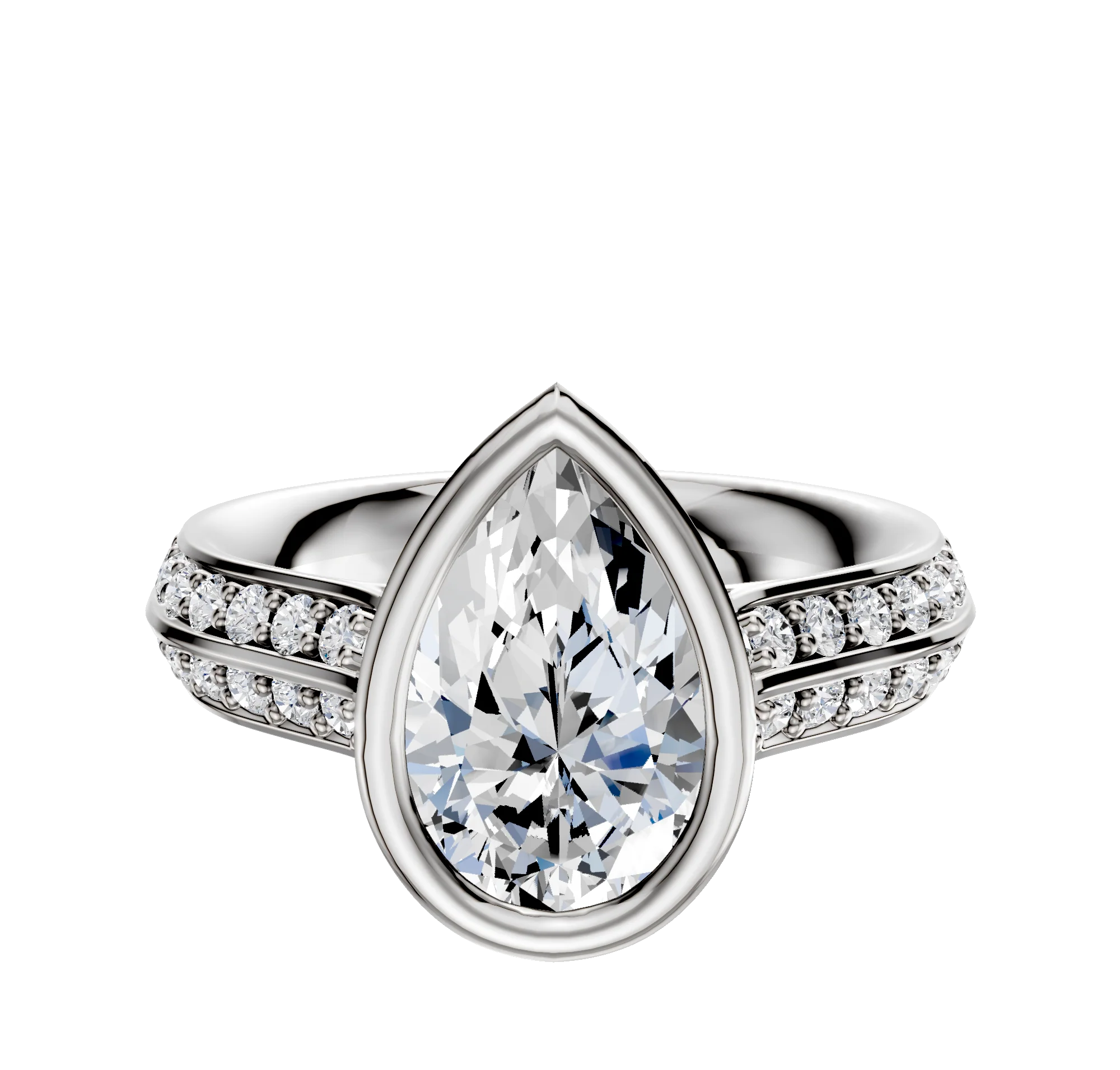 14K Two Tone Bezel Full Bezel North/South Cathedral Knife Edge 1-Row-Pave 2.5mm Engagement Ring