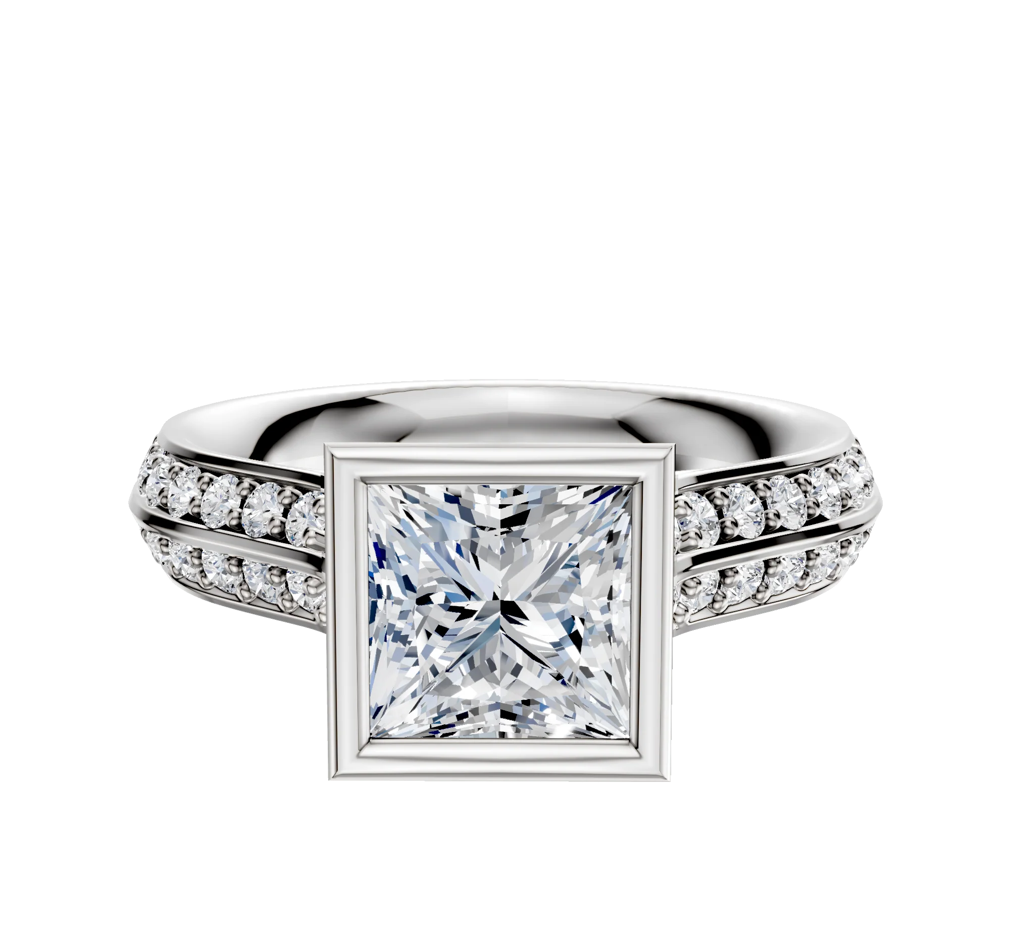 14K Two Tone Bezel Full Bezel North/South Cathedral Knife Edge 1-Row-Pave 2.5mm Engagement Ring