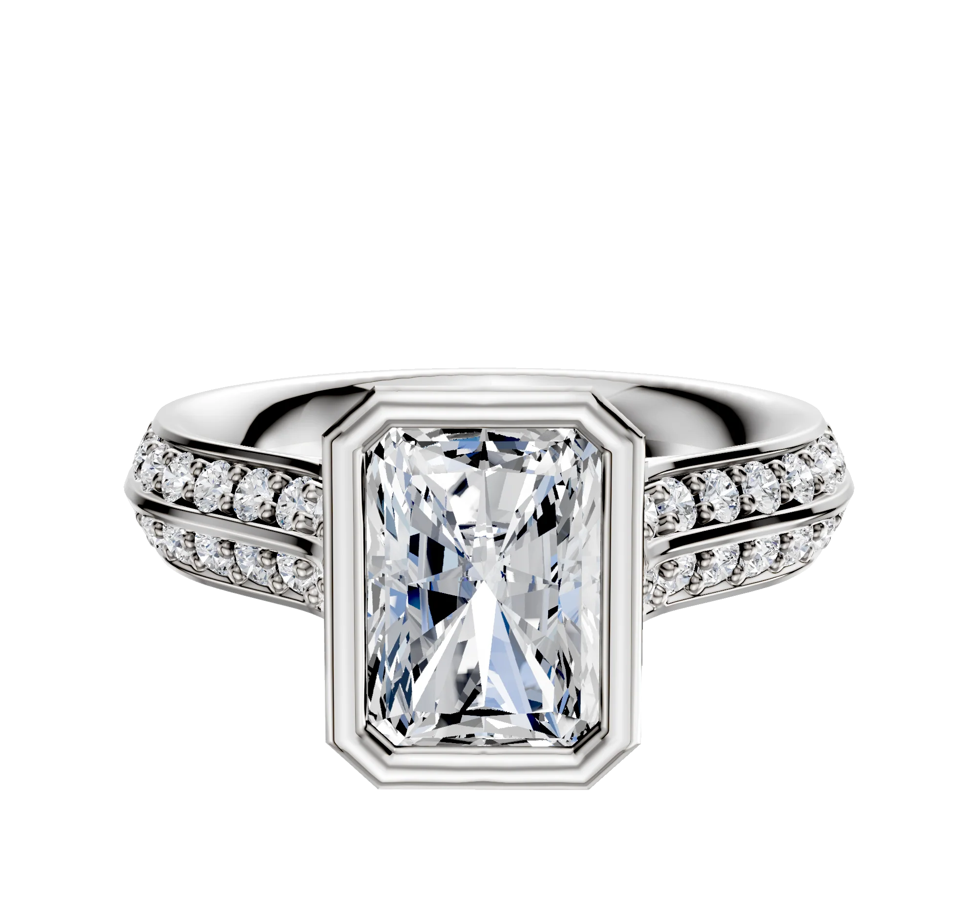 14K Two Tone Bezel Full Bezel North/South Cathedral Knife Edge 1-Row-Pave 2.5mm Engagement Ring