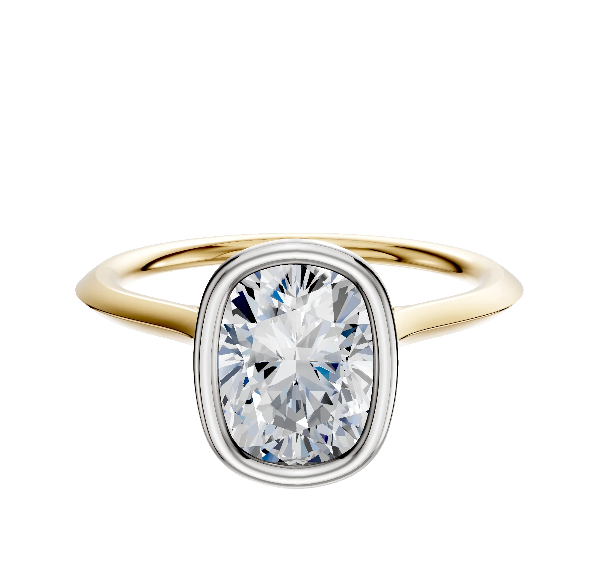 14K Two Tone Bezel Full Bezel North/South Cathedral Knife Edge 1.5mm Engagement Ring