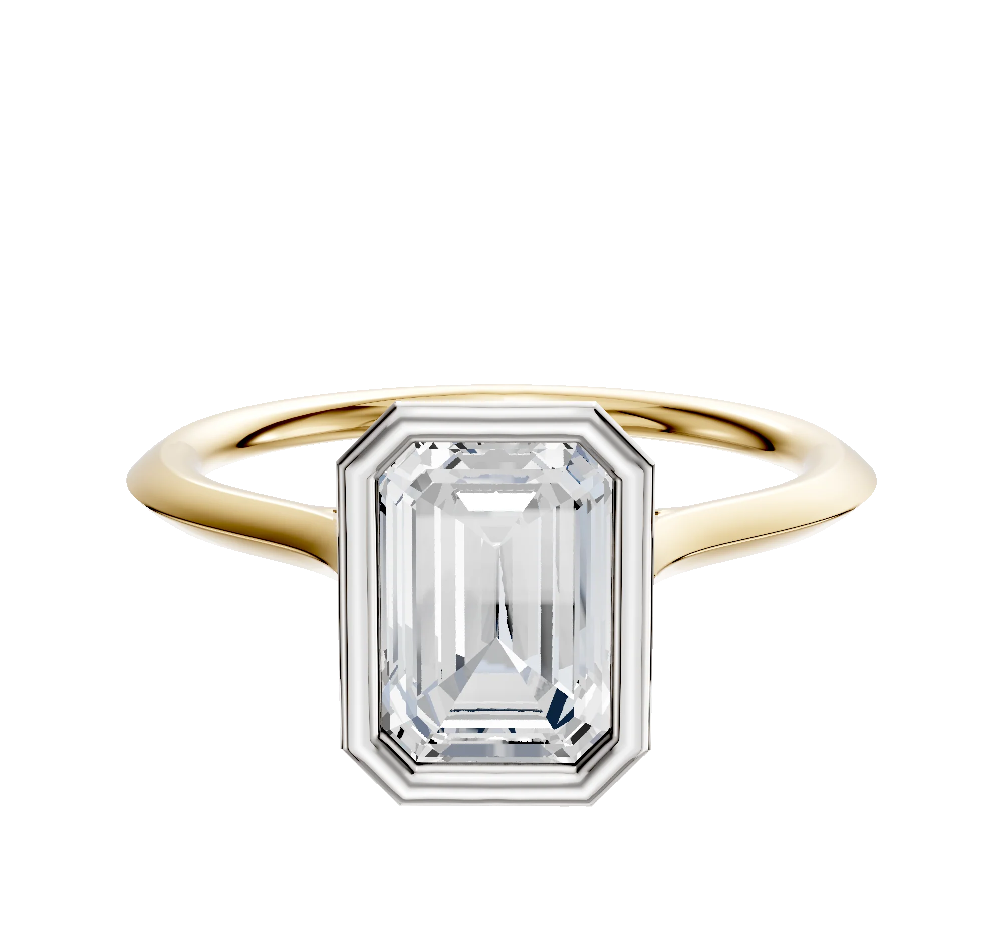 14K Two Tone Bezel Full Bezel North/South Cathedral Knife Edge 1.5mm Engagement Ring