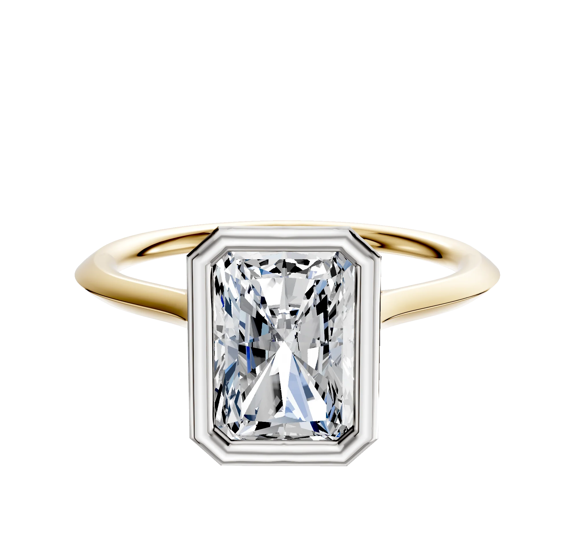 14K Two Tone Bezel Full Bezel North/South Cathedral Knife Edge 1.5mm Engagement Ring