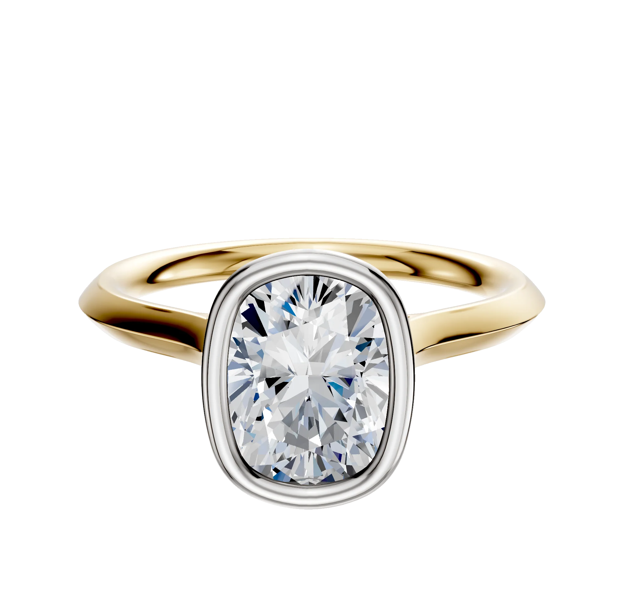 14K Two Tone Bezel Full Bezel North/South Cathedral Knife Edge 2.0mm Engagement Ring