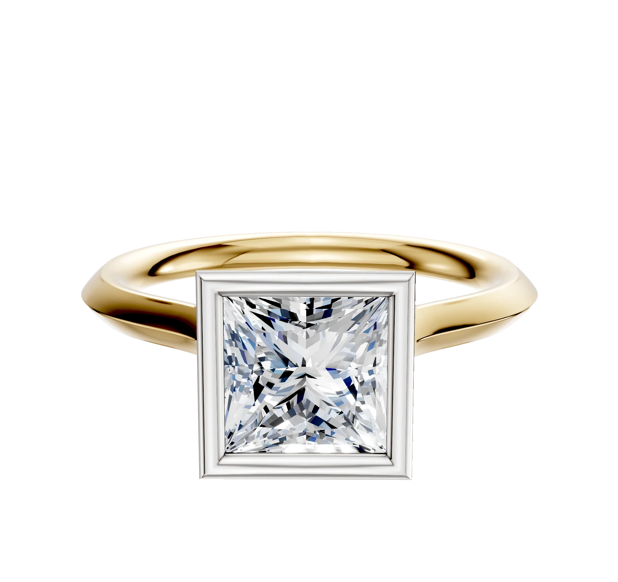 14K Two Tone Bezel Full Bezel North/South Cathedral Knife Edge 2.0mm Engagement Ring