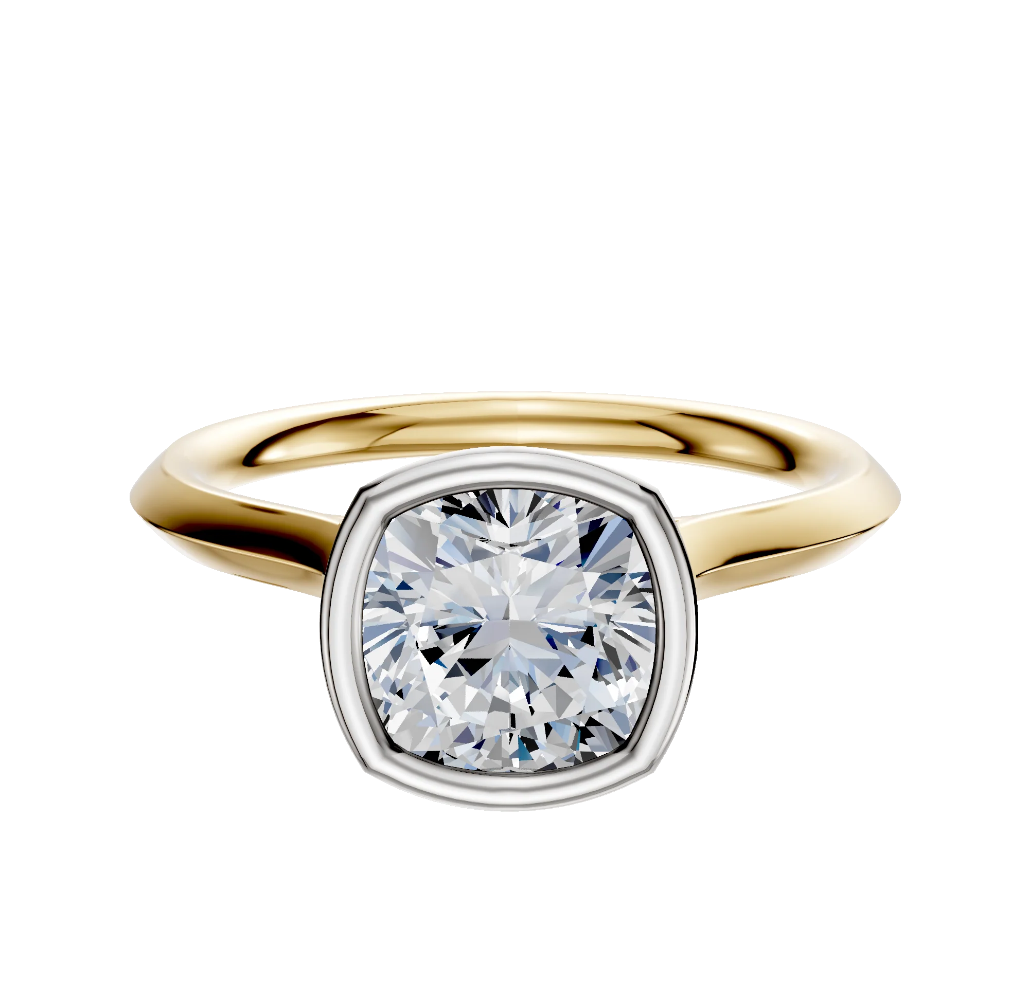 14K Two Tone Bezel Full Bezel North/South Cathedral Knife Edge 2.0mm Engagement Ring