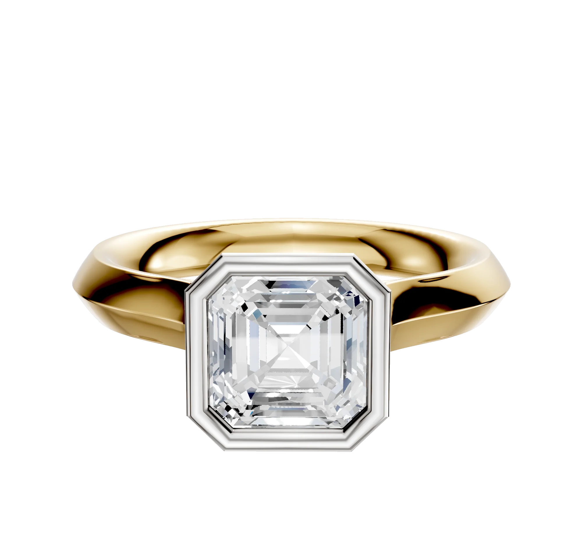 14K Two Tone Bezel Full Bezel North/South Cathedral Knife Edge 3.0mm Engagement Ring