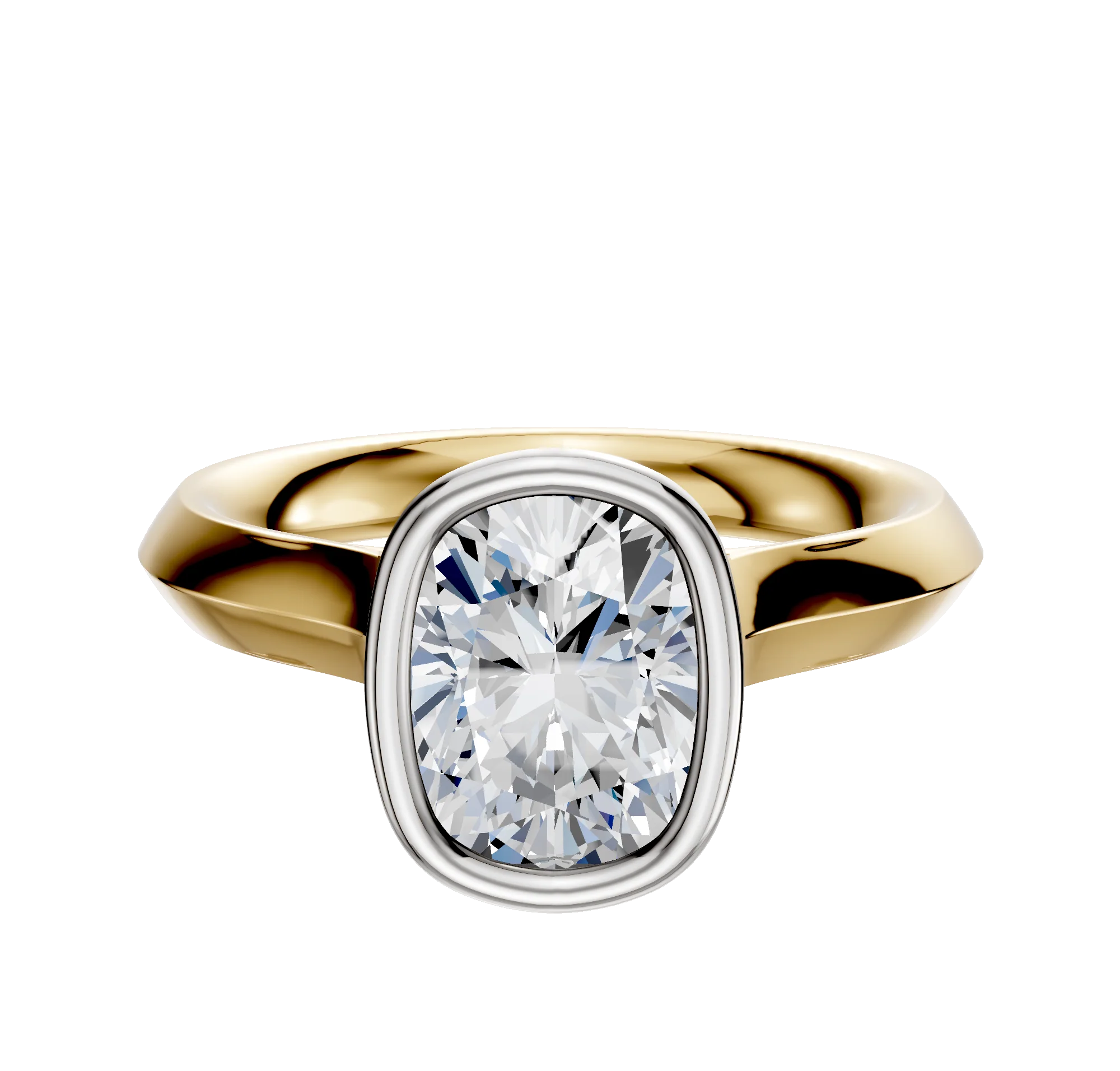 14K Two Tone Bezel Full Bezel North/South Cathedral Knife Edge 3.0mm Engagement Ring