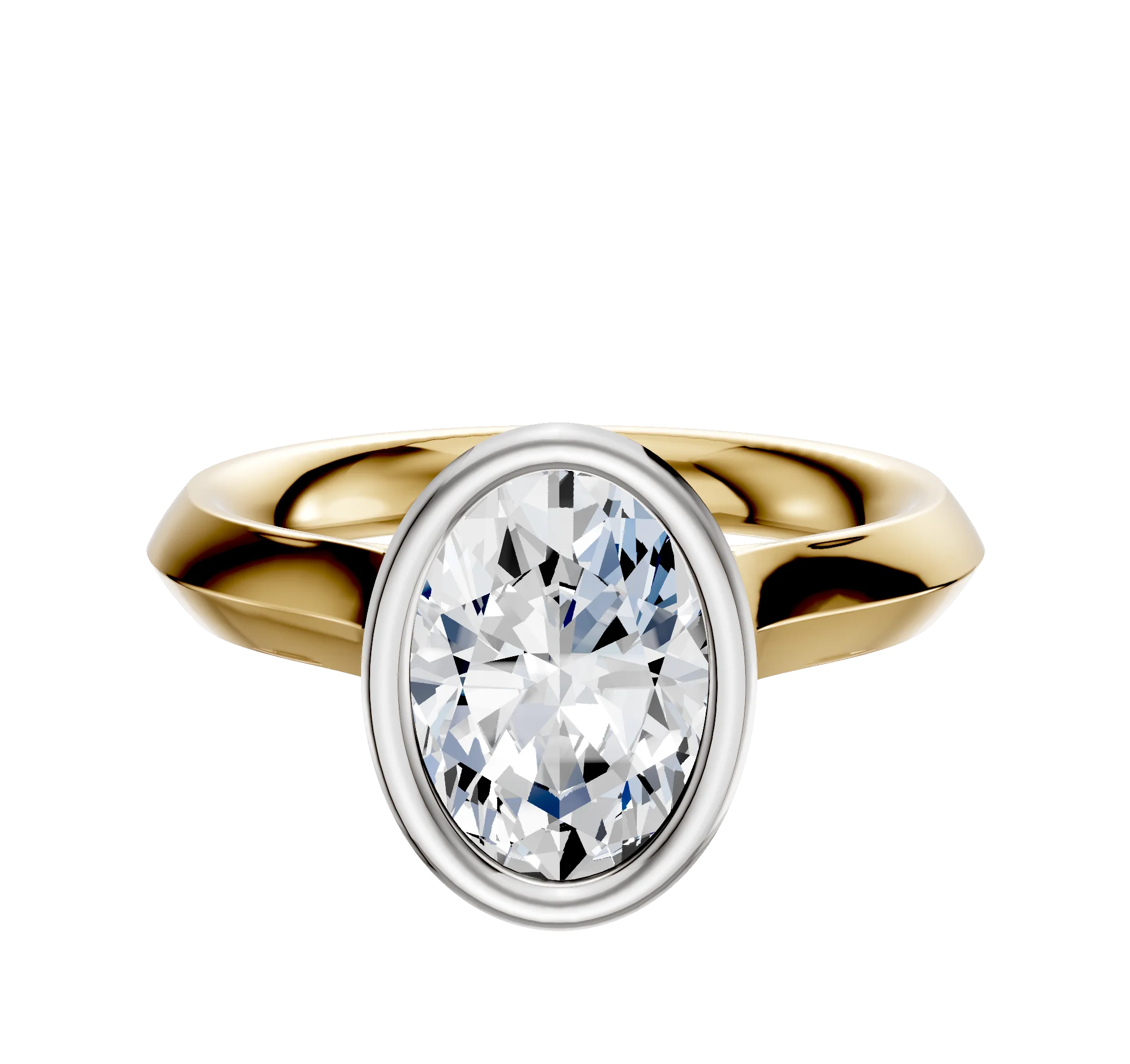 14K Two Tone Bezel Full Bezel North/South Cathedral Knife Edge 3.0mm Engagement Ring