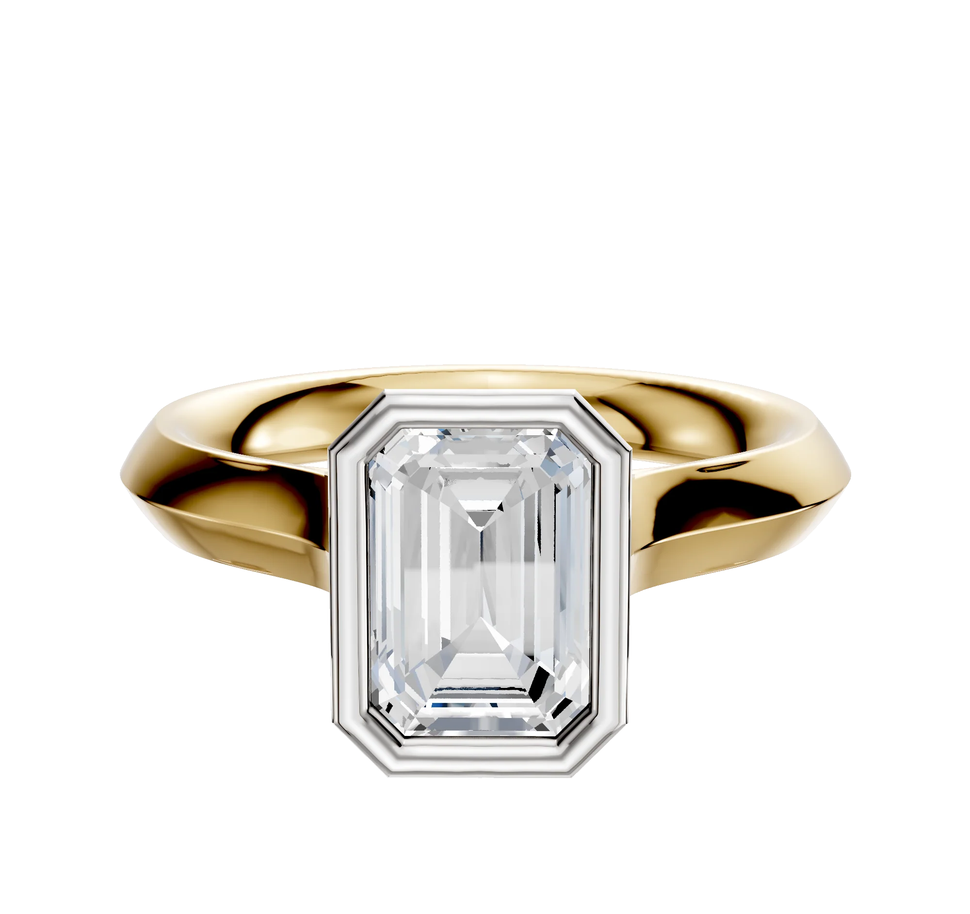 14K Two Tone Bezel Full Bezel North/South Cathedral Knife Edge 3.0mm Engagement Ring