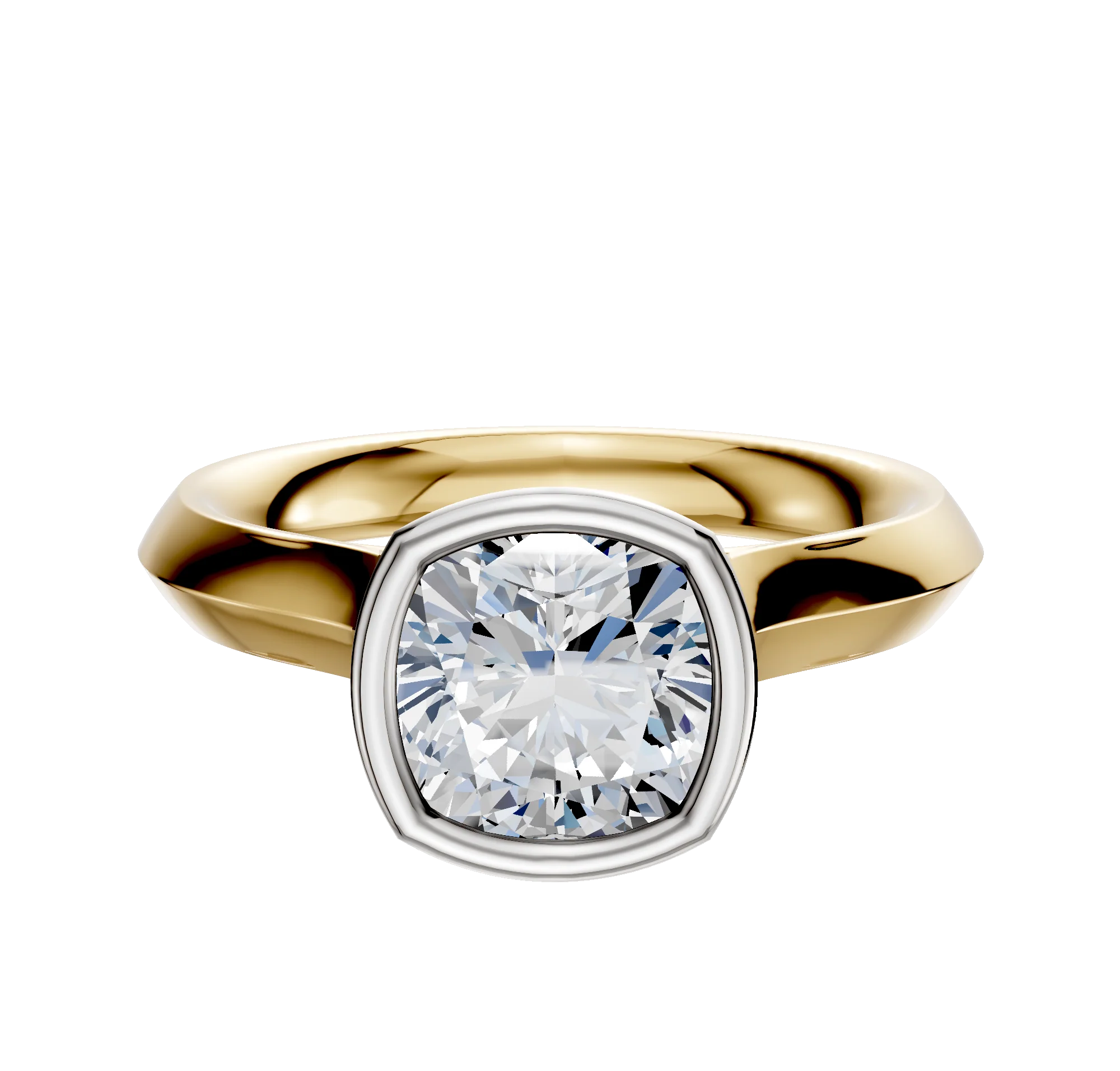14K Two Tone Bezel Full Bezel North/South Cathedral Knife Edge 3.0mm Engagement Ring