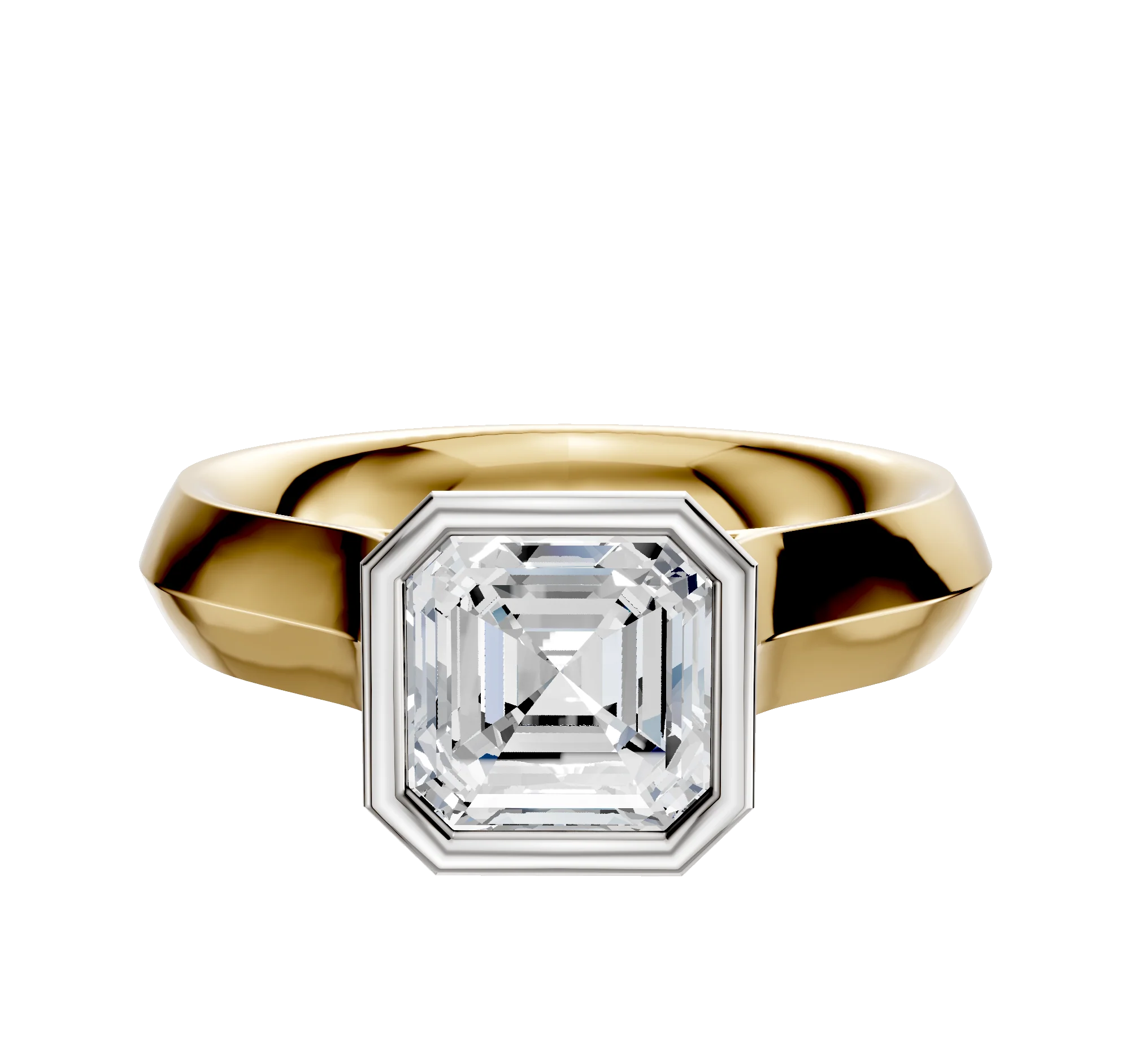 14K Two Tone Bezel Full Bezel North/South Cathedral Knife Edge 4.0mm Engagement Ring