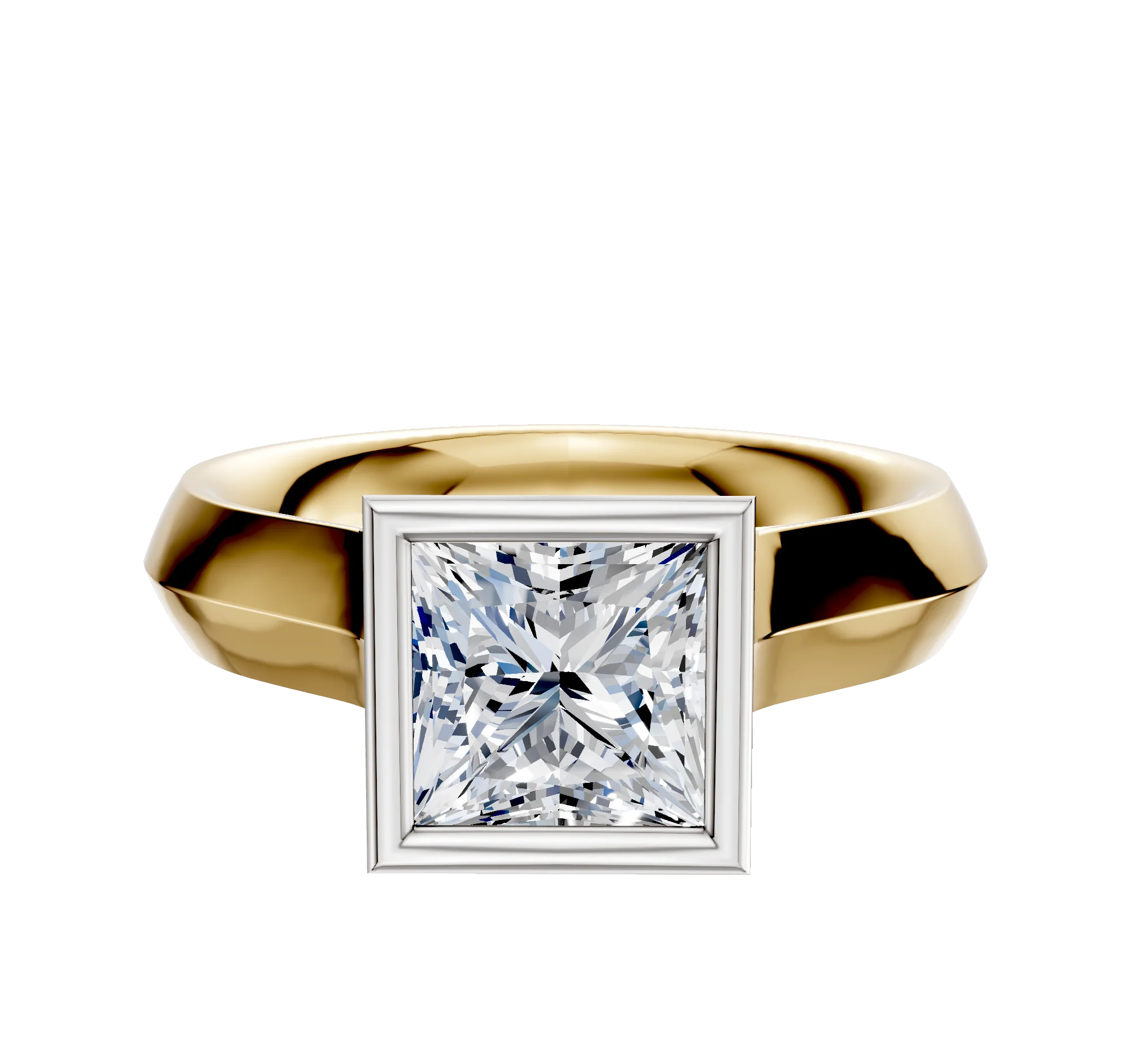 14K Two Tone Bezel Full Bezel North/South Cathedral Knife Edge 4.0mm Engagement Ring