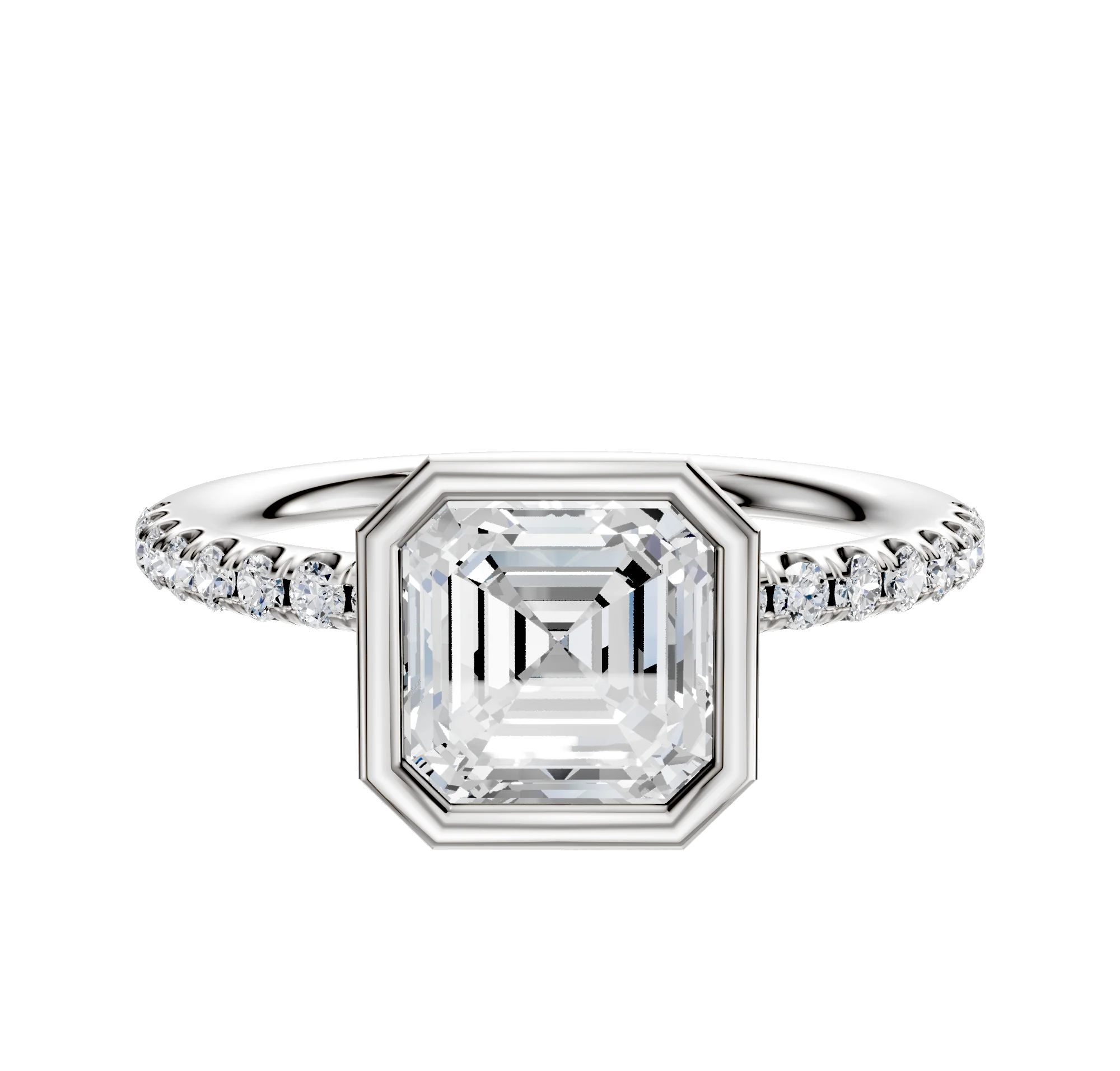 14K Two Tone Bezel Full Bezel North/South Classic Dome 1-Row-Pave 2.5mm Engagement Ring