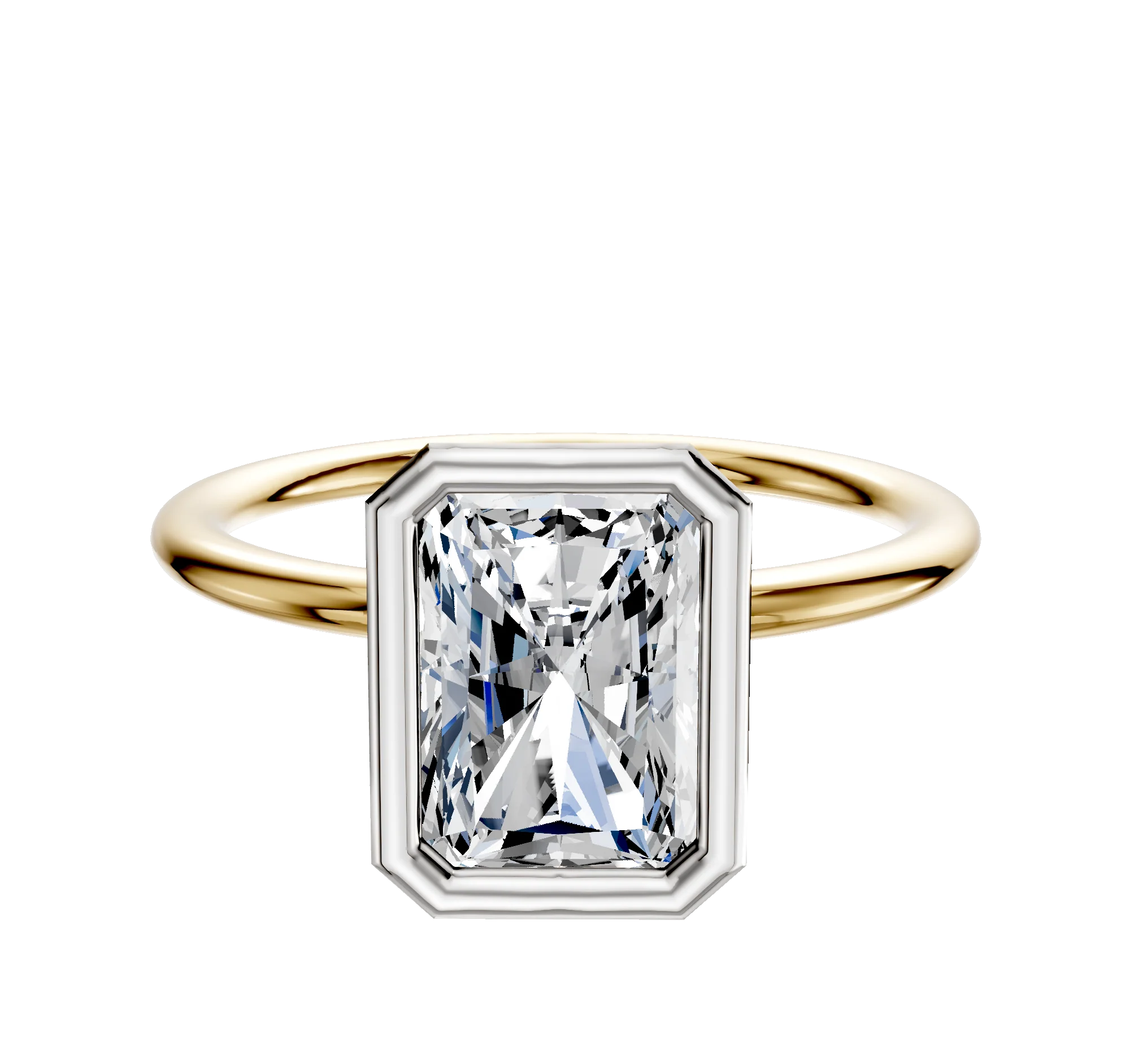 14K Two Tone Bezel Full Bezel North/South Classic Dome 1.5mm Engagement Ring