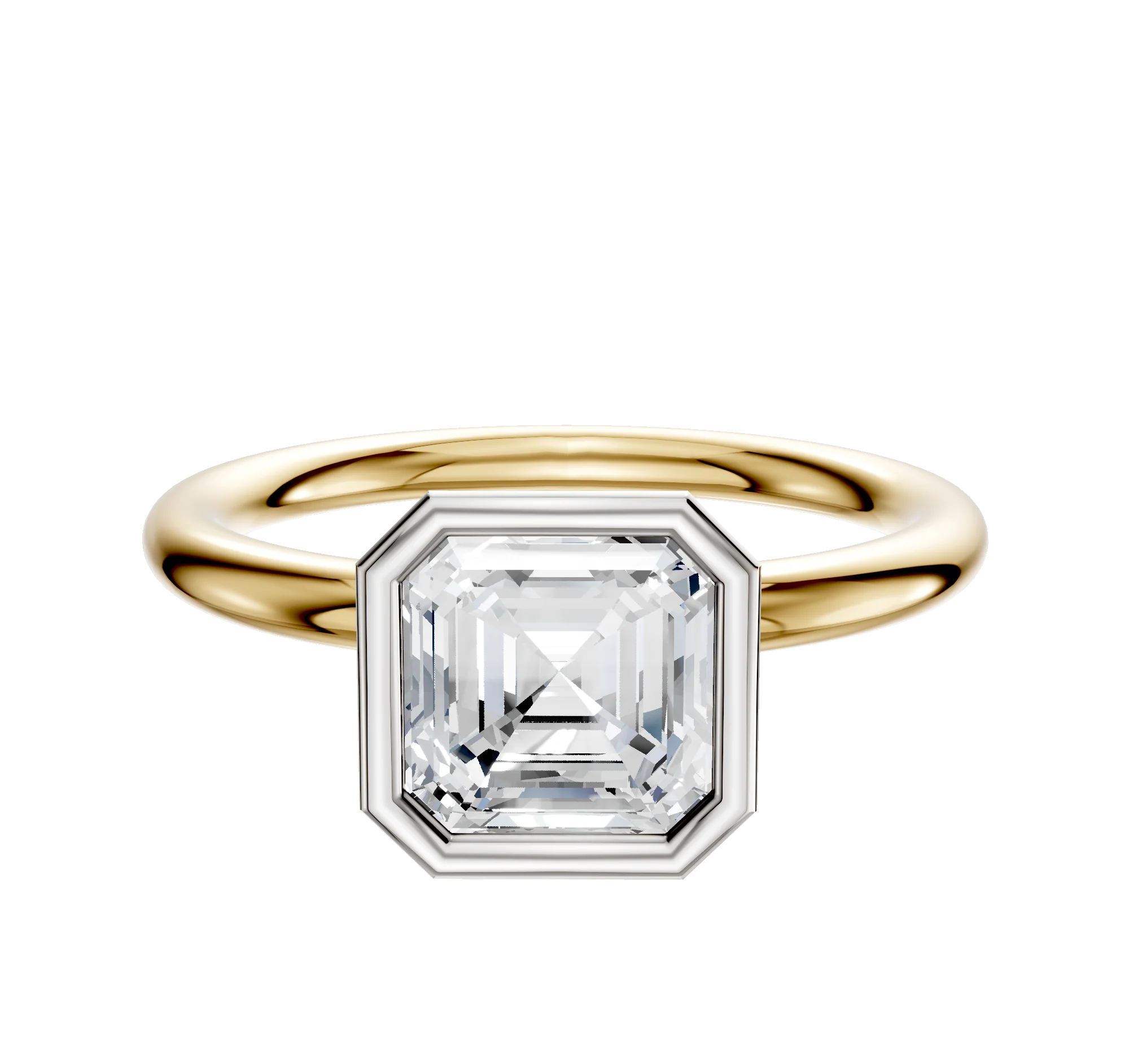 14K Two Tone Bezel Full Bezel North/South Classic Dome 2.0mm Engagement Ring