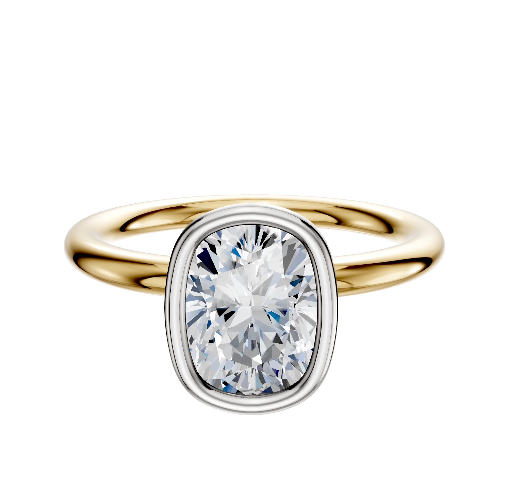 14K Two Tone Bezel Full Bezel North/South Classic Dome 2.0mm Engagement Ring
