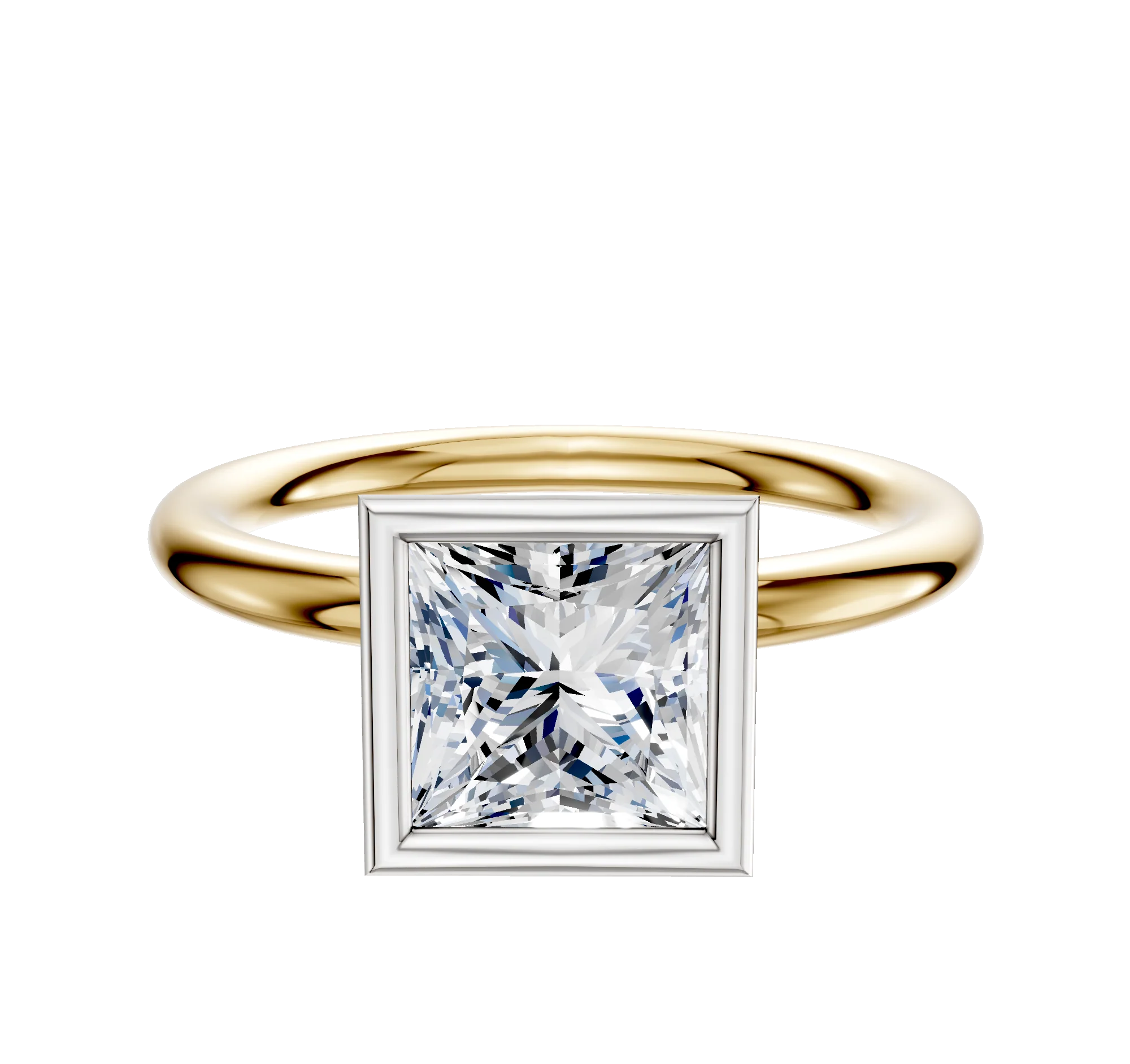 14K Two Tone Bezel Full Bezel North/South Classic Dome 2.0mm Engagement Ring