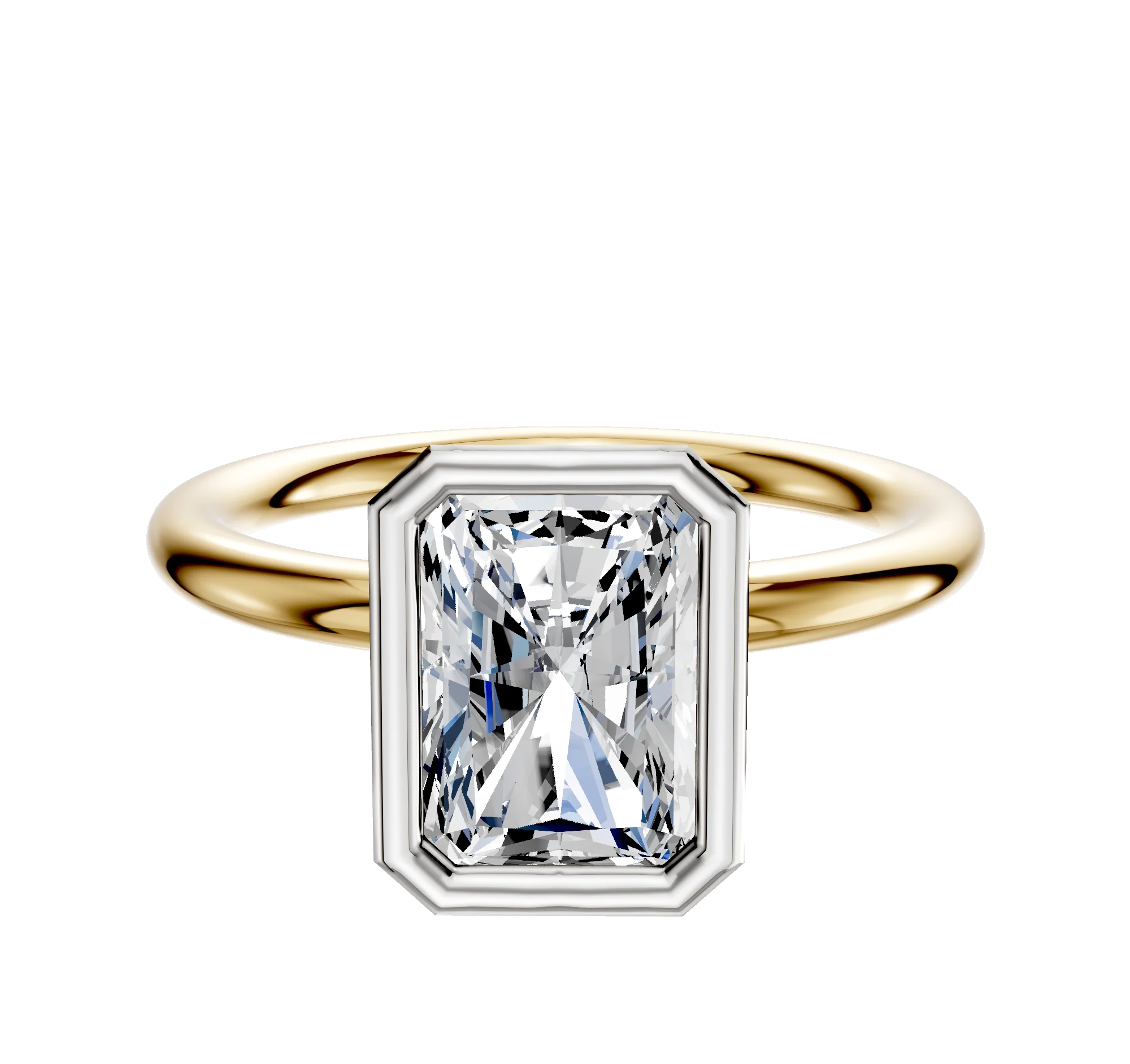 14K Two Tone Bezel Full Bezel North/South Classic Dome 2.0mm Engagement Ring