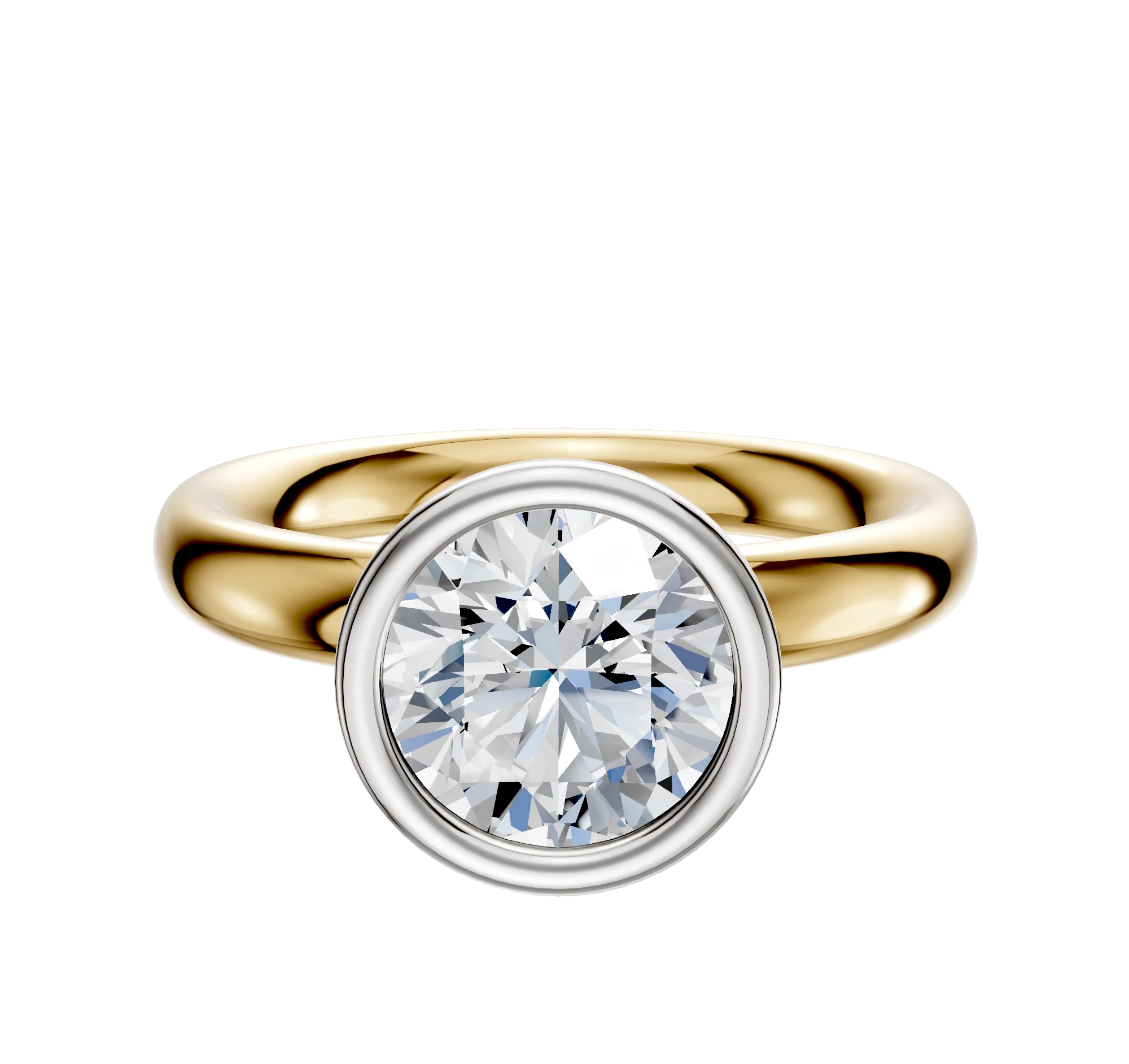 14K Two Tone Bezel Full Bezel North/South Classic Dome 3.0mm Engagement Ring