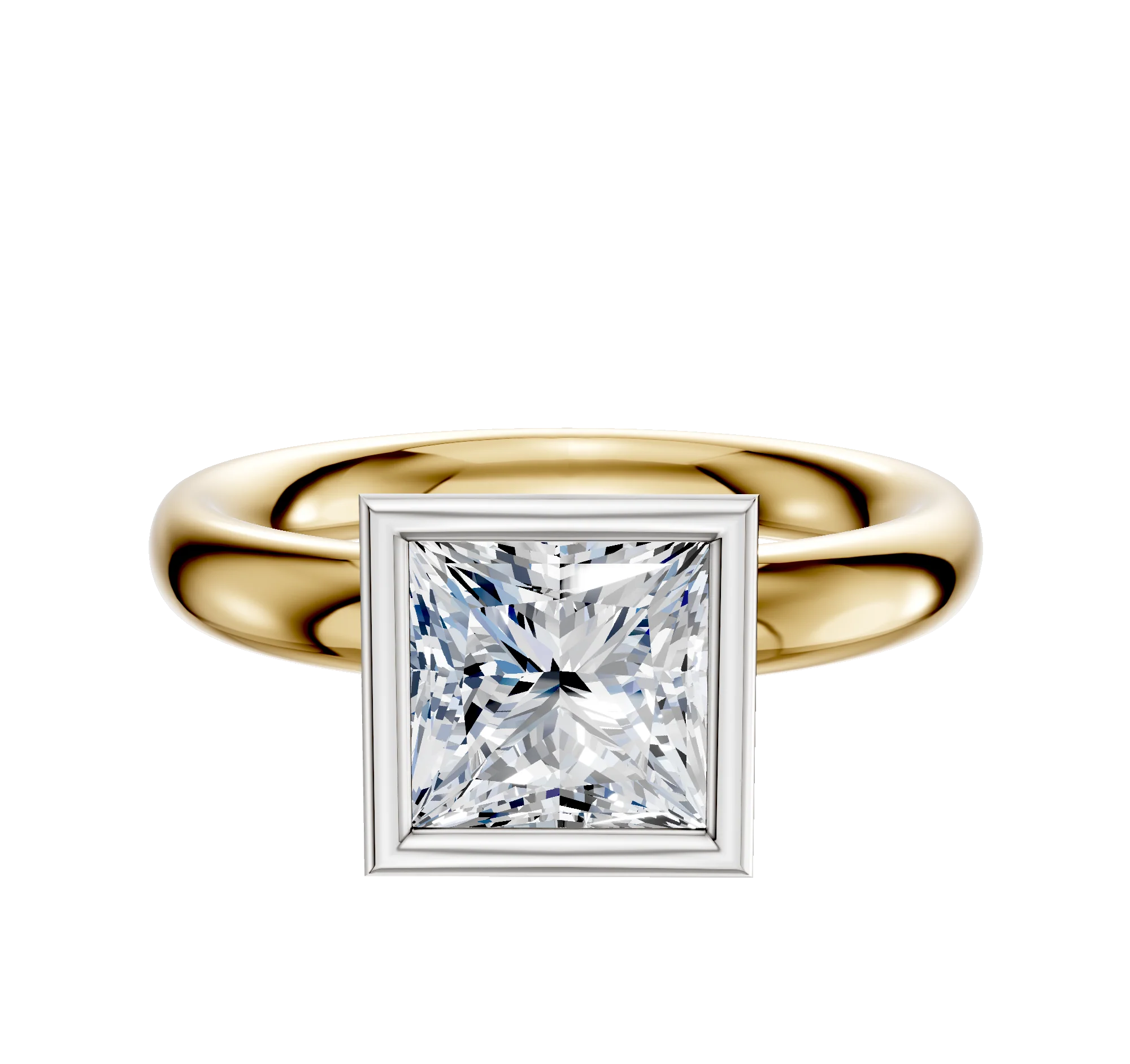 14K Two Tone Bezel Full Bezel North/South Classic Dome 3.0mm Engagement Ring