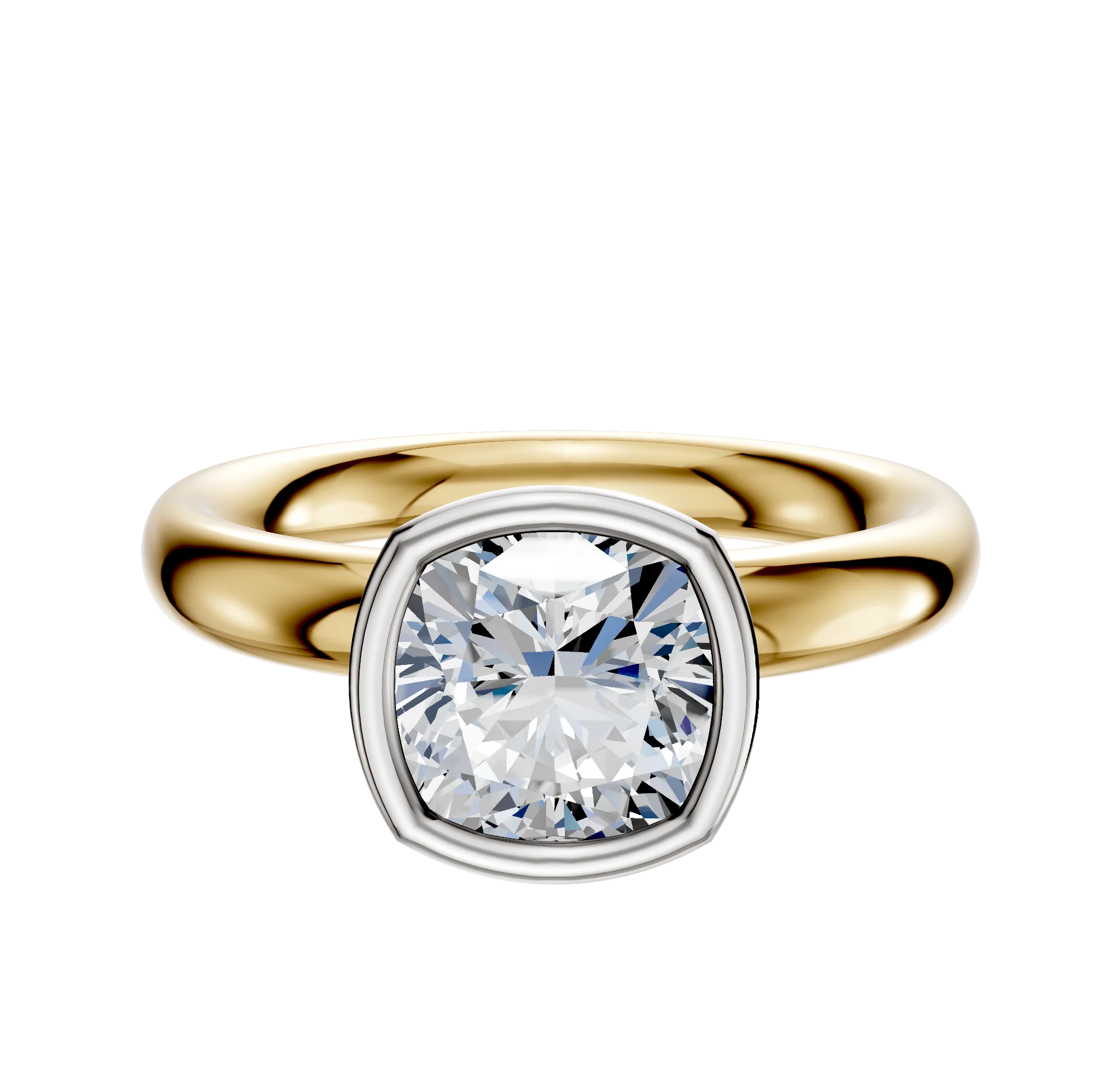 14K Two Tone Bezel Full Bezel North/South Classic Dome 3.0mm Engagement Ring