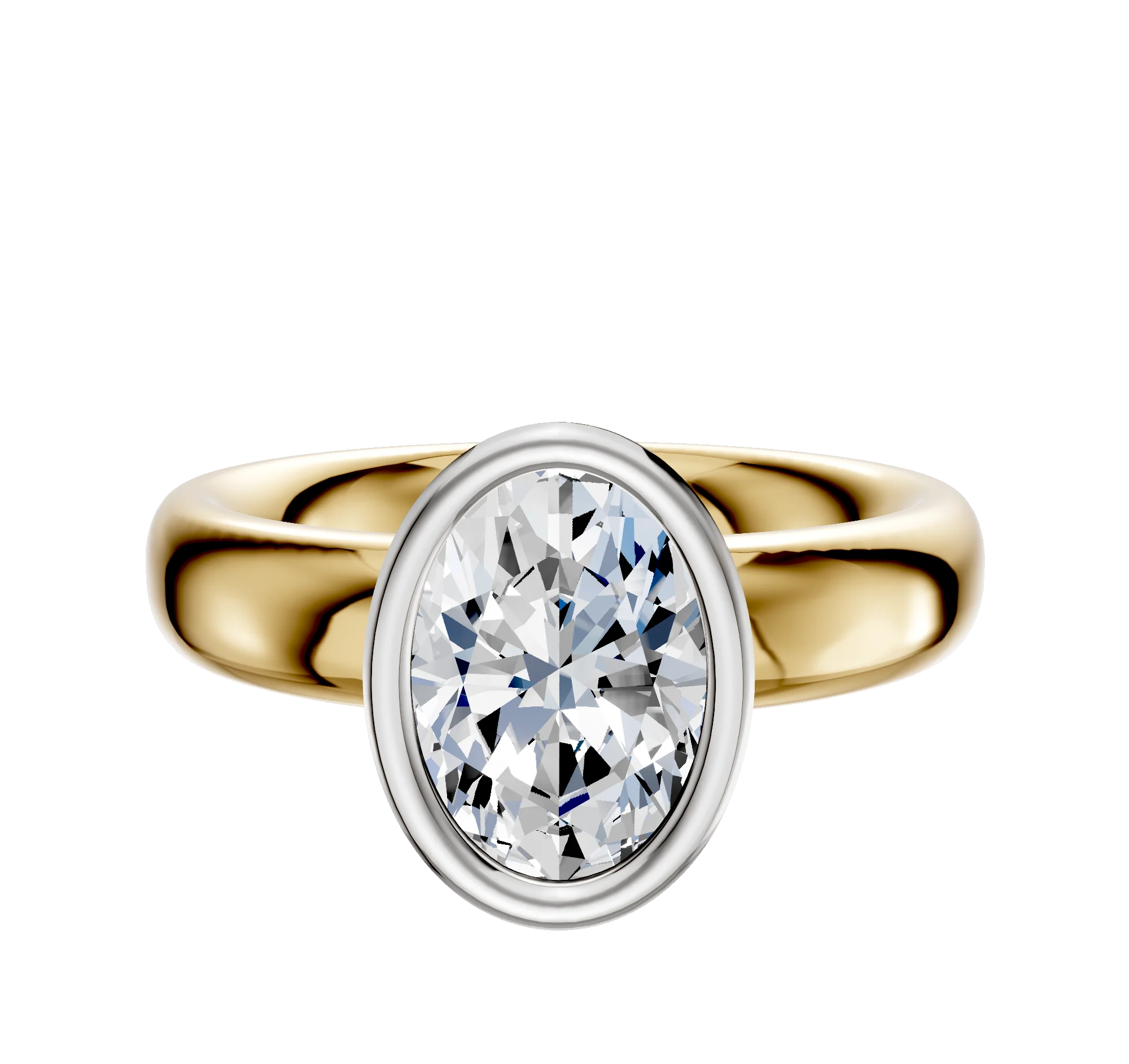 14K Two Tone Bezel Full Bezel North/South Classic Dome 4.0mm Engagement Ring