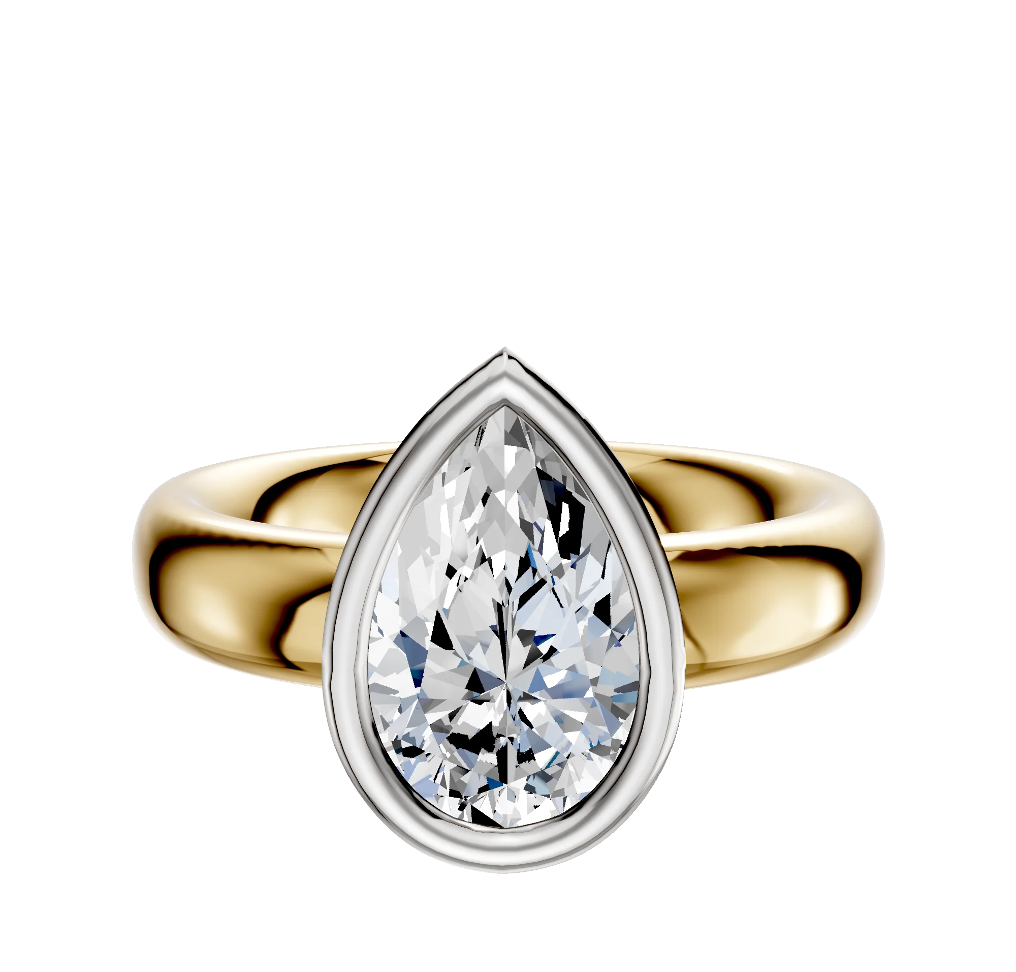 14K Two Tone Bezel Full Bezel North/South Classic Dome 4.0mm Engagement Ring
