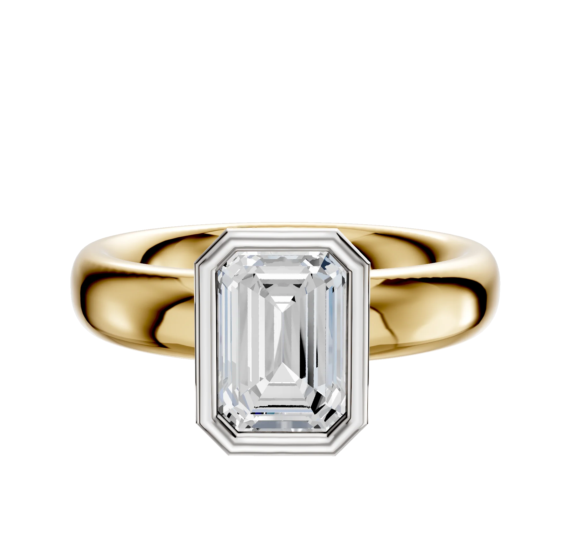14K Two Tone Bezel Full Bezel North/South Classic Dome 4.0mm Engagement Ring