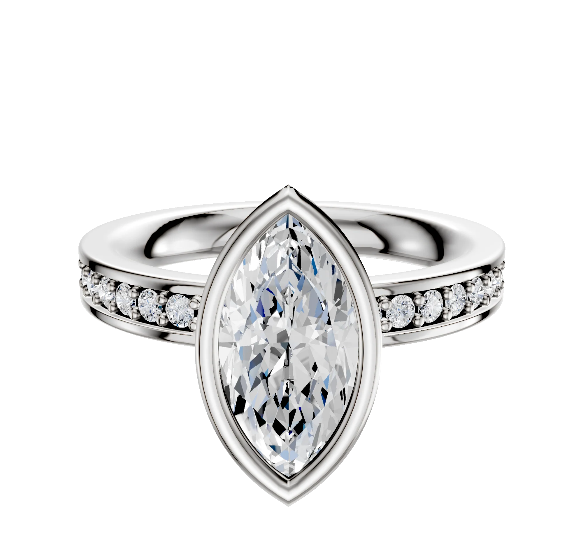 14K Two Tone Bezel Full Bezel North/South Classic Flat 1-Row-Pave 2.5mm Engagement Ring