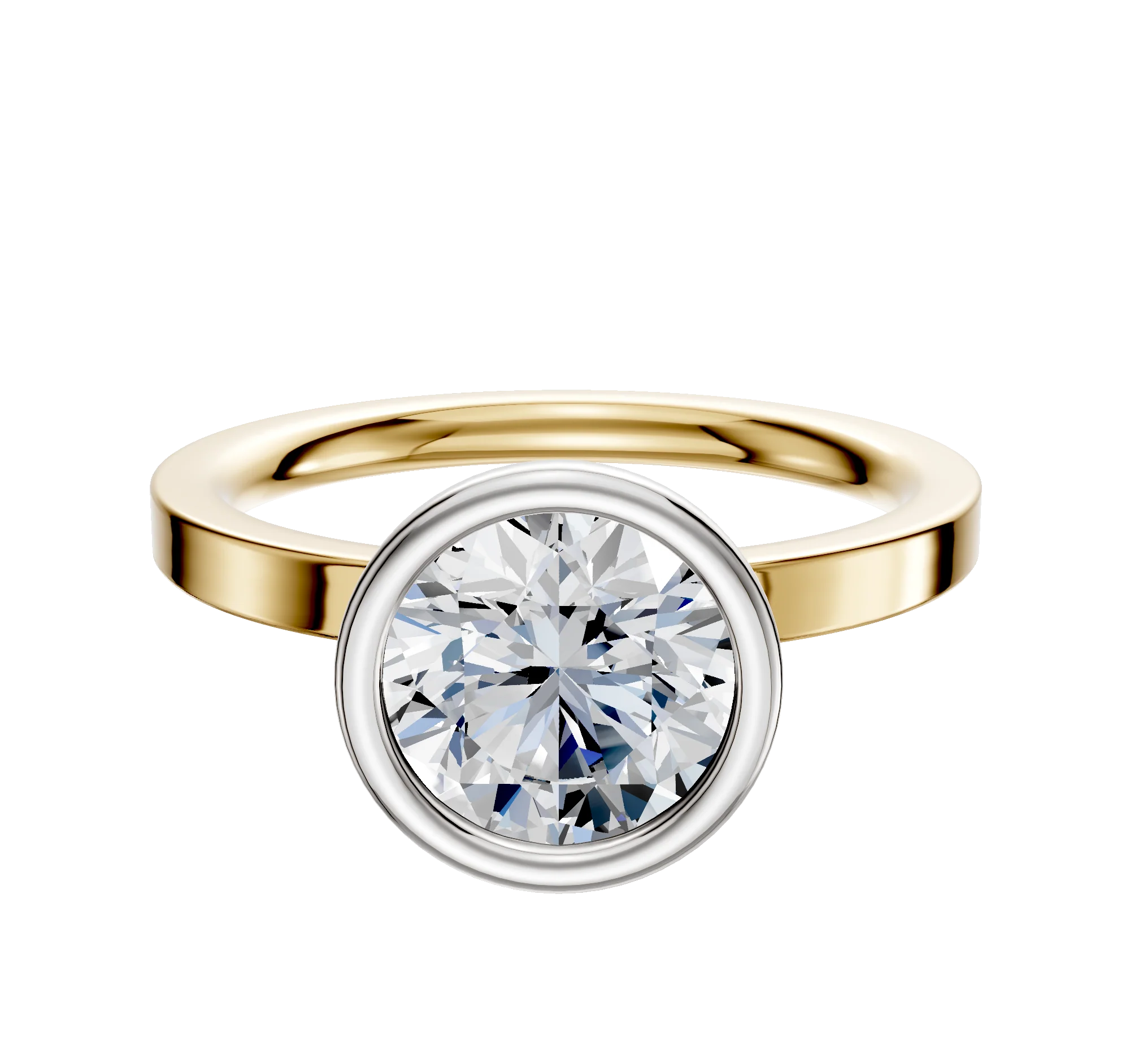 14K Two Tone Bezel Full Bezel North/South Classic Flat 2.0mm Engagement Ring