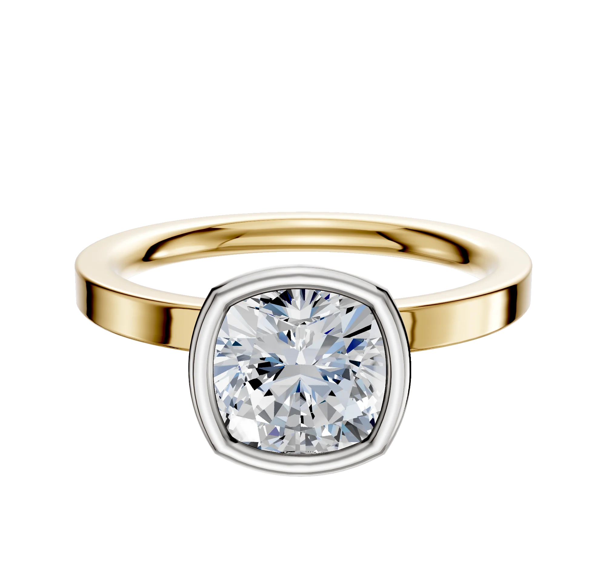 14K Two Tone Bezel Full Bezel North/South Classic Flat 2.0mm Engagement Ring