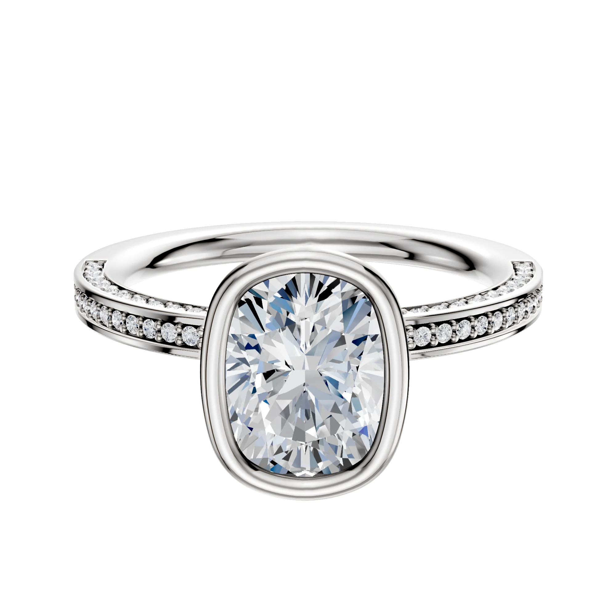 14K Two Tone Bezel Full Bezel North/South Classic Flat 3-Row-Pave 2.0mm Engagement Ring