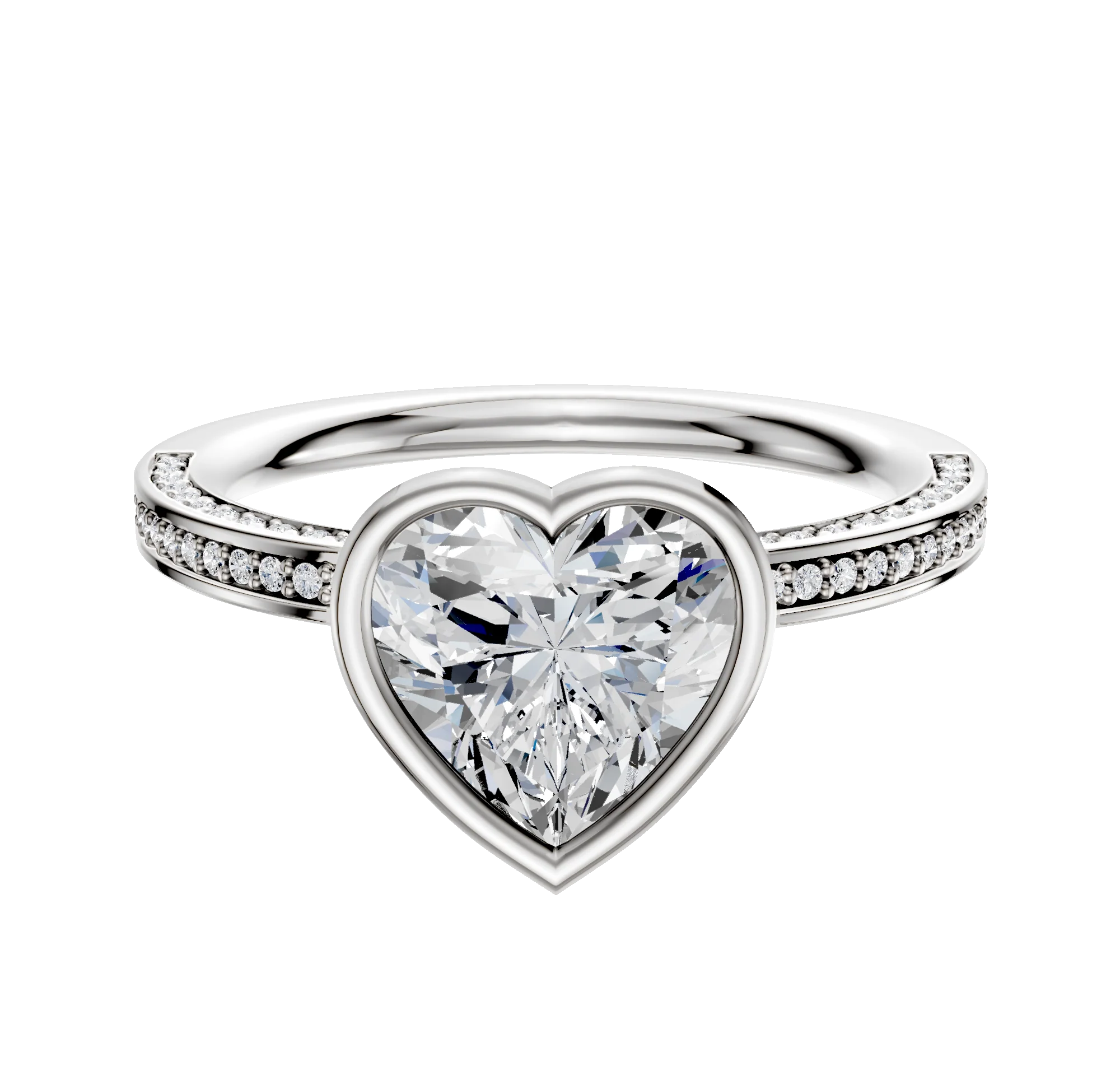 14K Two Tone Bezel Full Bezel North/South Classic Flat 3-Row-Pave 2.0mm Engagement Ring