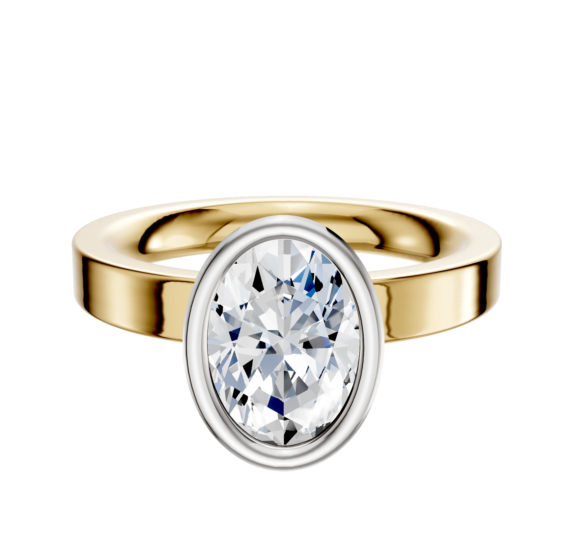 14K Two Tone Bezel Full Bezel North/South Classic Flat 3.0mm Engagement Ring
